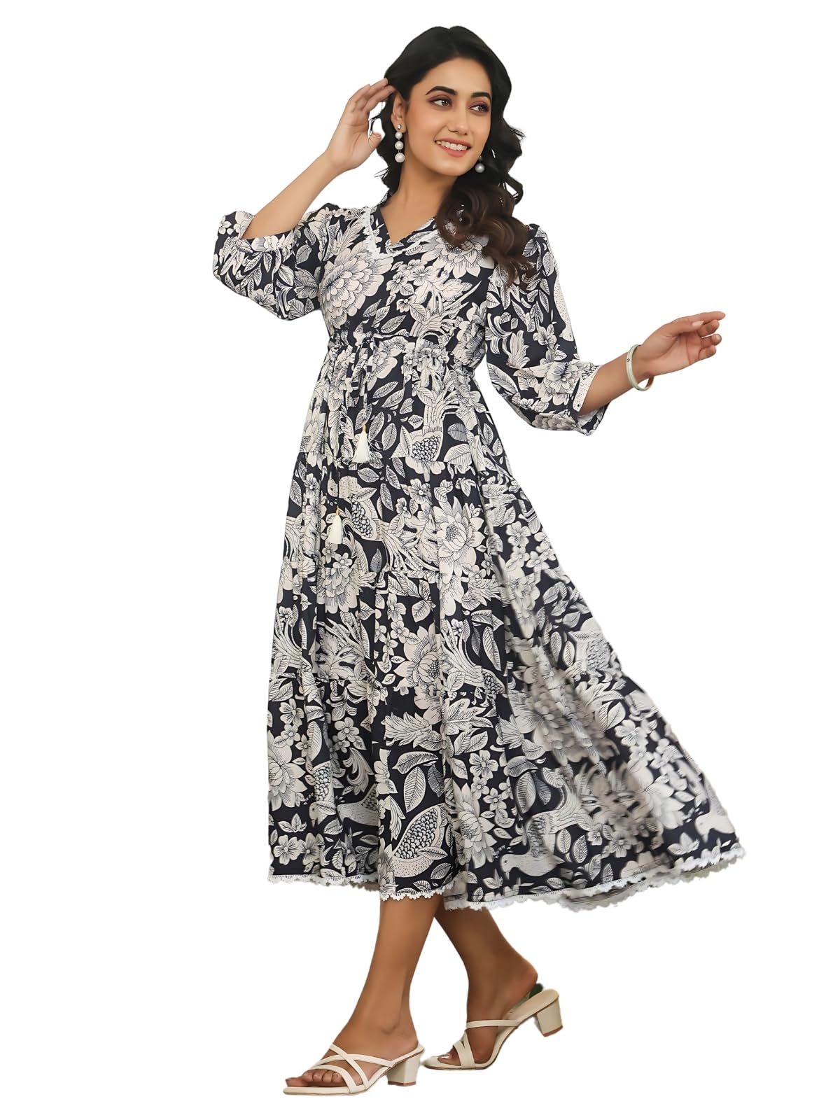 Greciilooks Women's Rayon Casual Knee-Length Western Dress Black