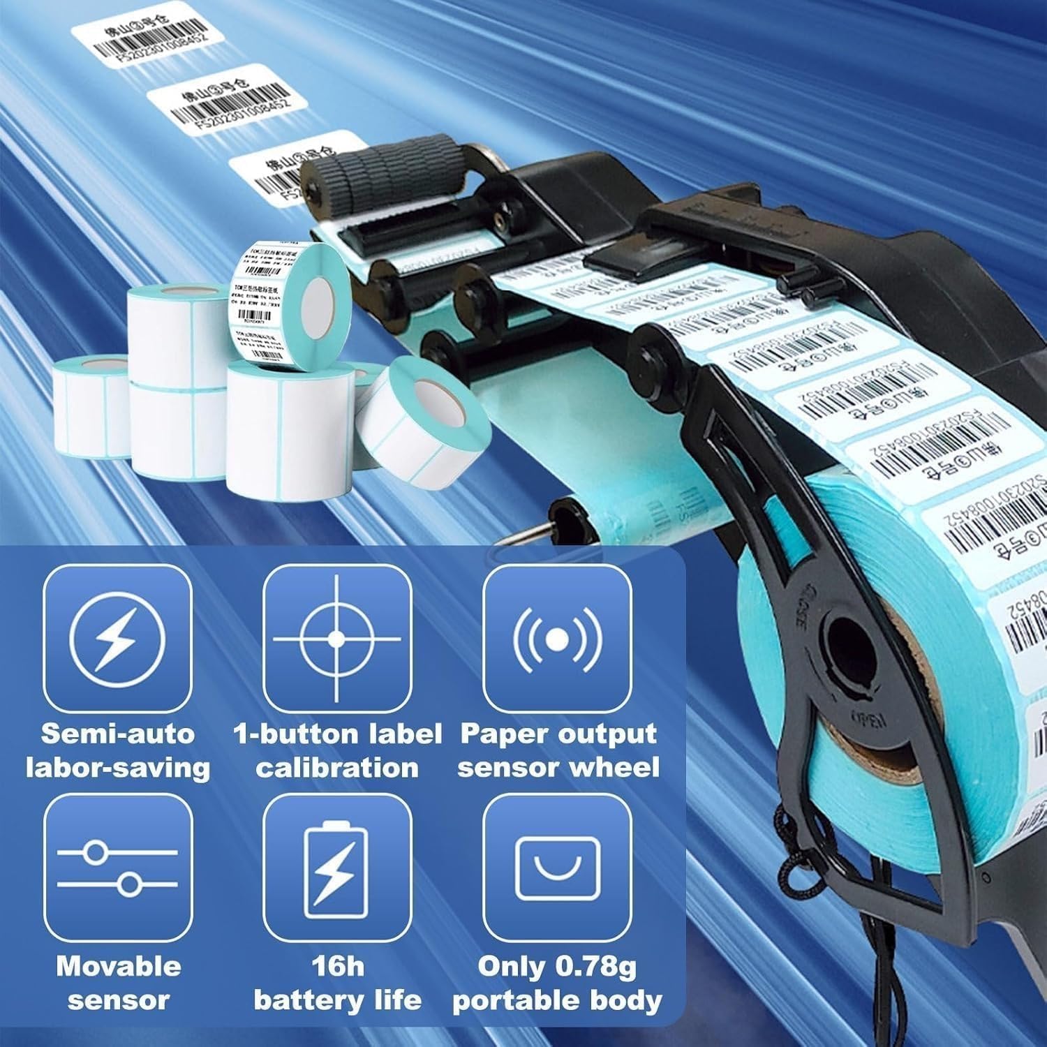 Electric Label Applicator, Fully Automatic Product Labeling Machine with Auto-Sensing Wheel, Cordless Handheld Peelable Sticker Dispenser, Continuous Labeler for Warehouse, Supermarket(80mm)