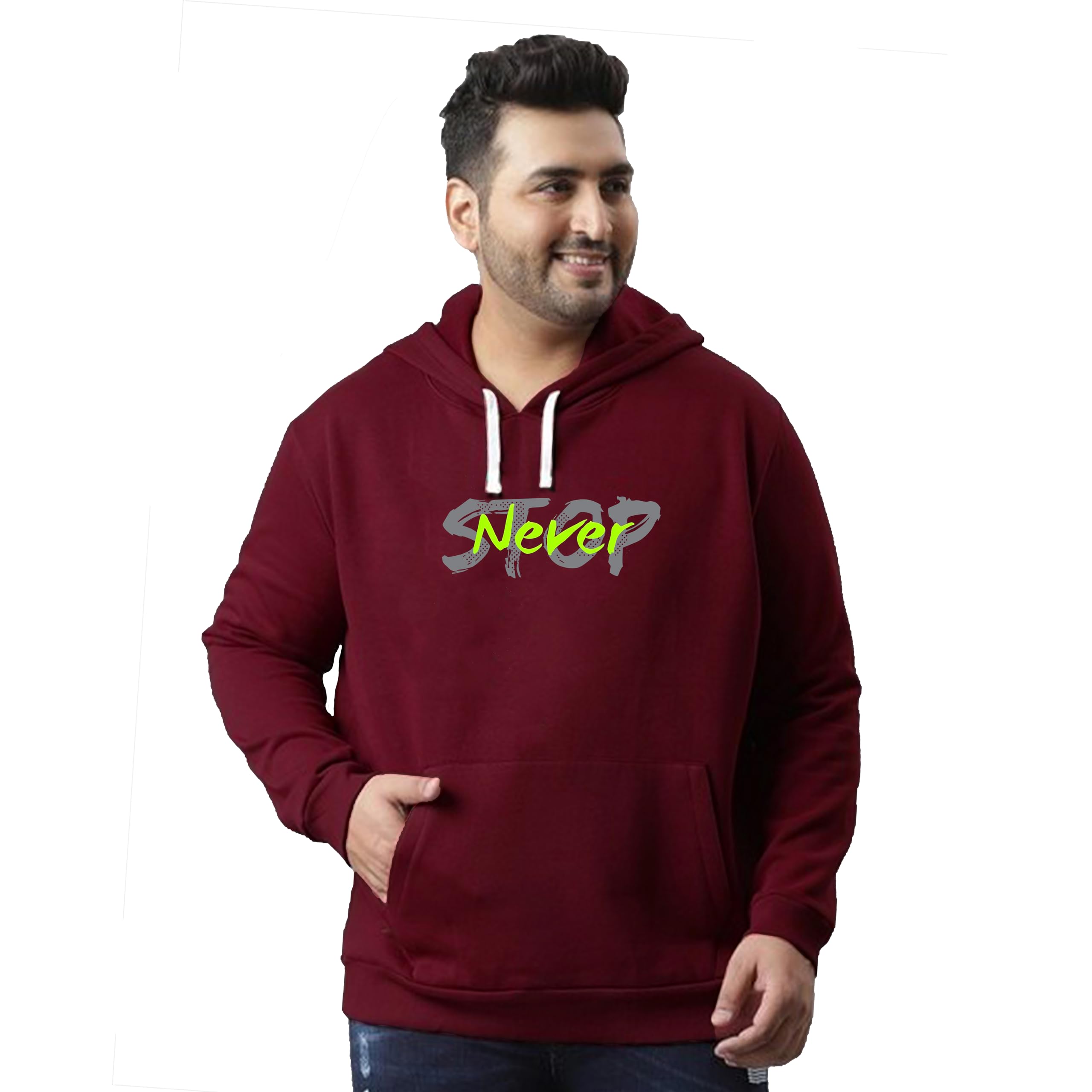 West Gate Clothing Plus Size Cotton Men Hoodies for Men | 3XL,4XL,5XL Size Hoodies/Sweatshirt | Never Stop Printed Hoodies-picture-28