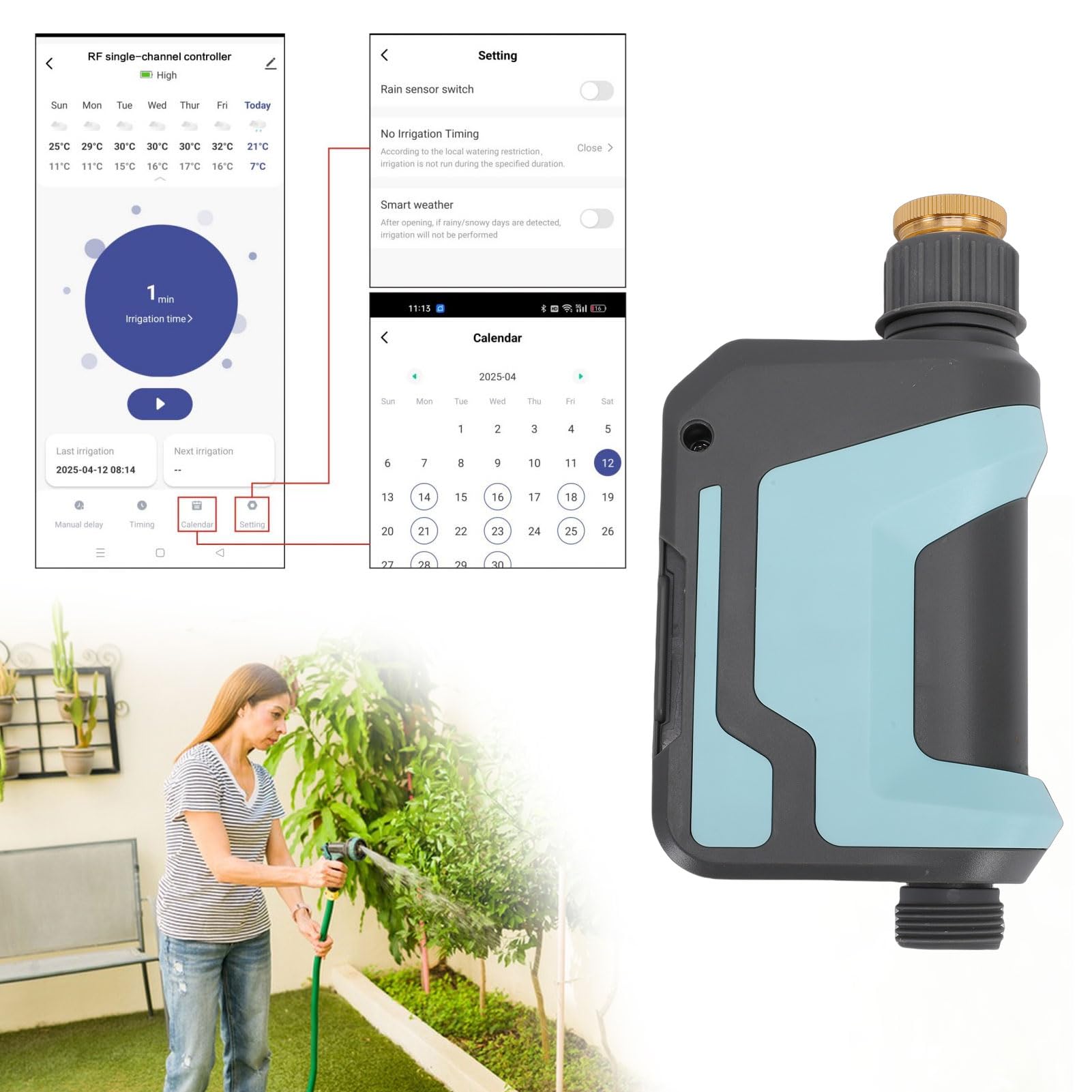 Cocoarm Inteligentny Zegar Zraszacza, Zegar Wodny ABS RF WiFi o Zasięgu 500 M, Automatyczny Sterownik Nawadniania IP67 do Nawadniania Kropelkowego Zdalna Kontrola Aplikacji w Ogrodzie Trawnikowym