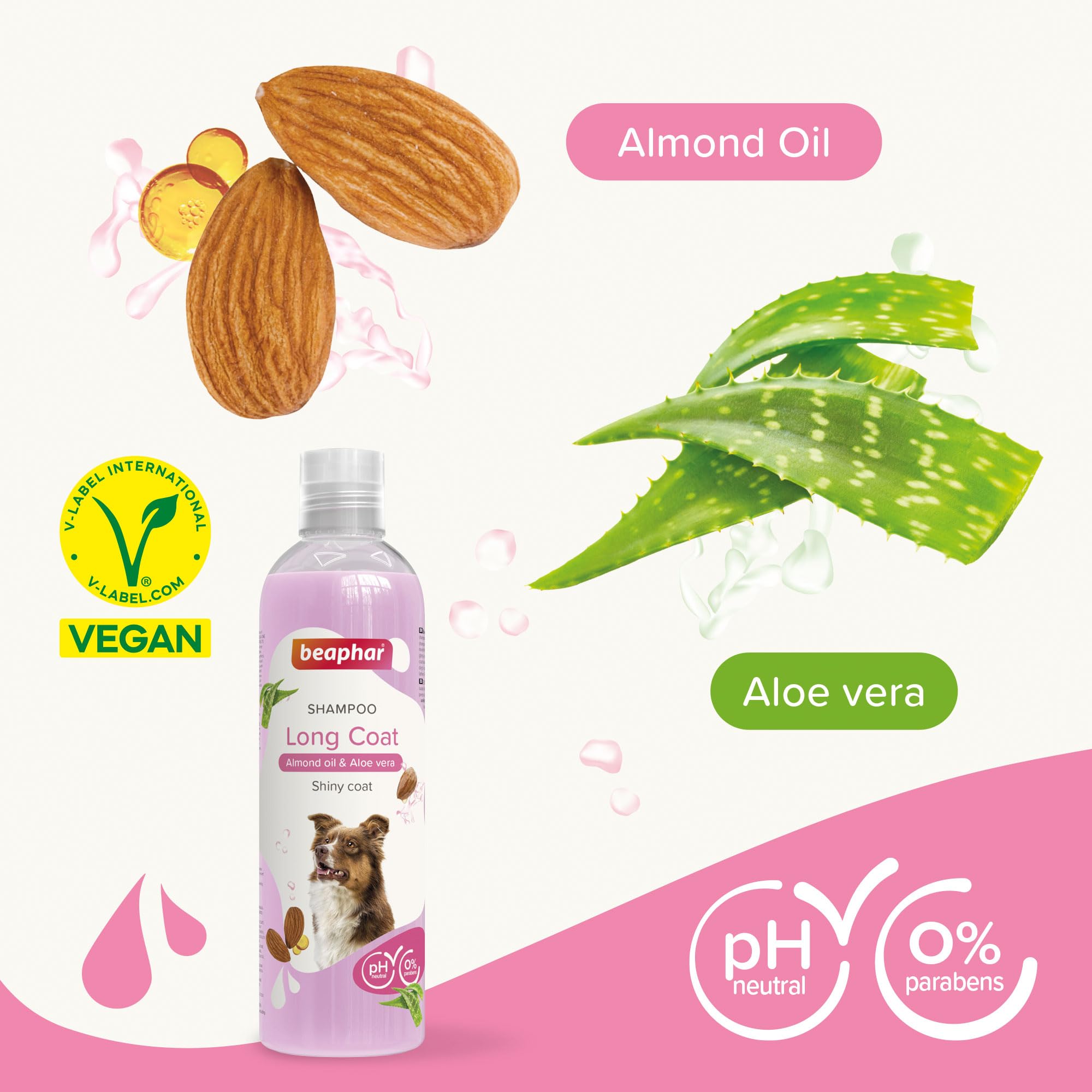 Beaphar Langhaar-Shampoo für Hunde, 250 ml, natürliche Extrakte aus Aloe Vera und Mandelöl, pflegt und schützt Ihre Haut und Ihr Haar, glänzendes und leicht kämmbares Haar, vegan, pH-neutral, 250 ml