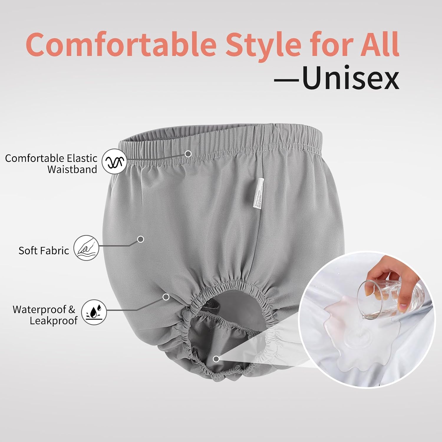 Leakproof Adult Diaper Cover, 2 PCS Waterproof Reusable Washable Plastic Rubber Pants Gray M Elderly Incontinence Home Travel