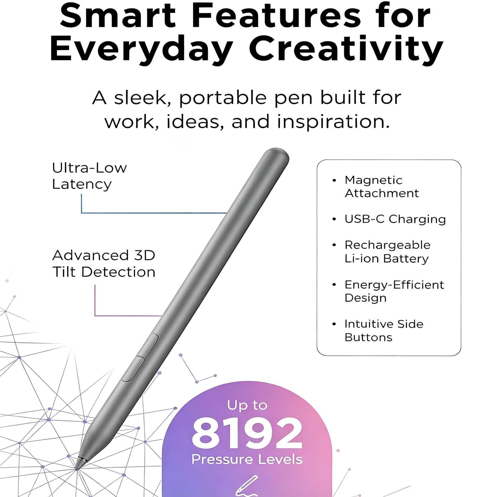 Lápiz óptico Recargable el portátil para Yoga 2/7/9 2 en 1, 8192 Niveles de presión, Carga por USB-C, con lápiz magnético, Experiencia de Escritura fluida