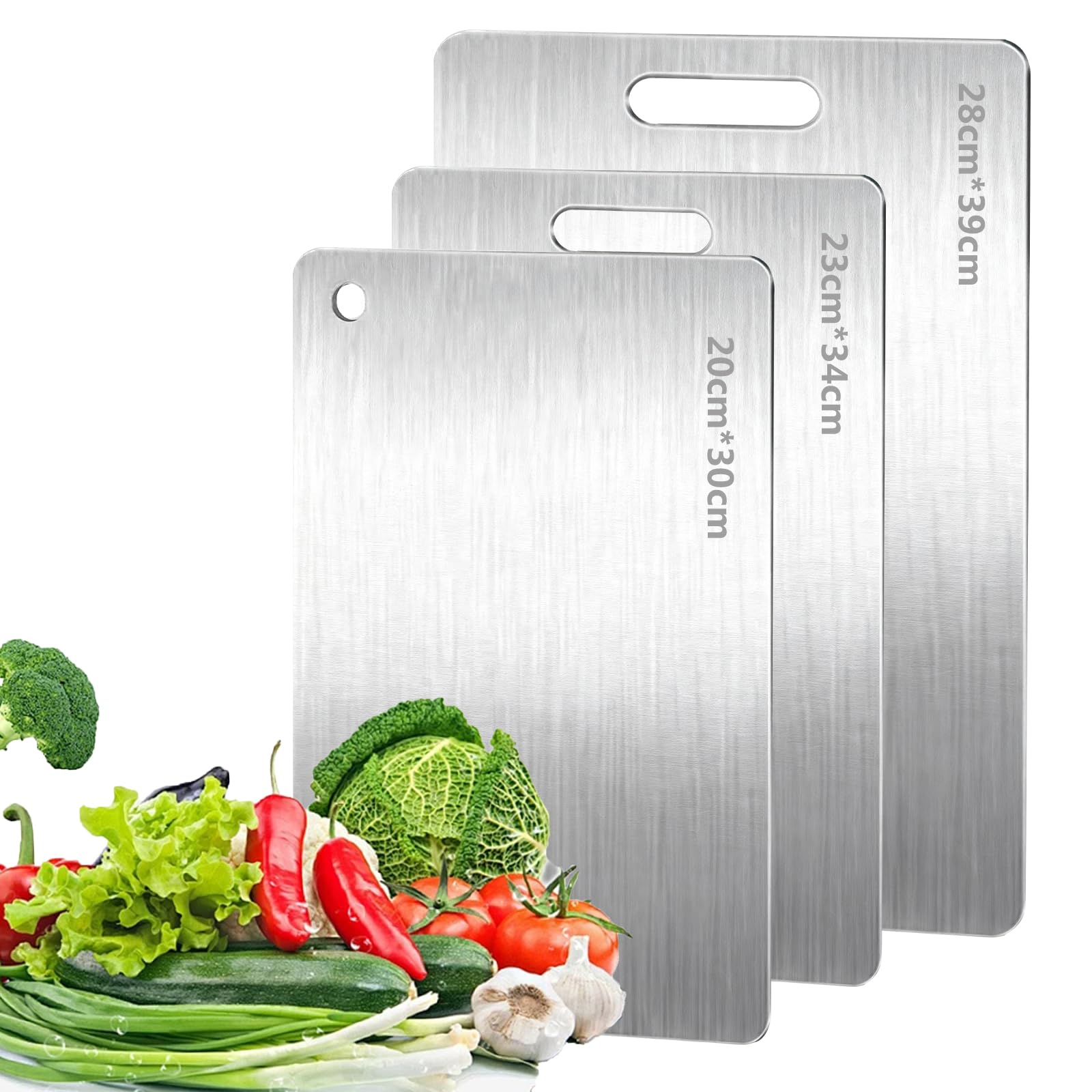 Zorplex Juego de 3 Tablas de Cortar de Acero Inoxidable 316, Doble Cara, Grado Alimenticio