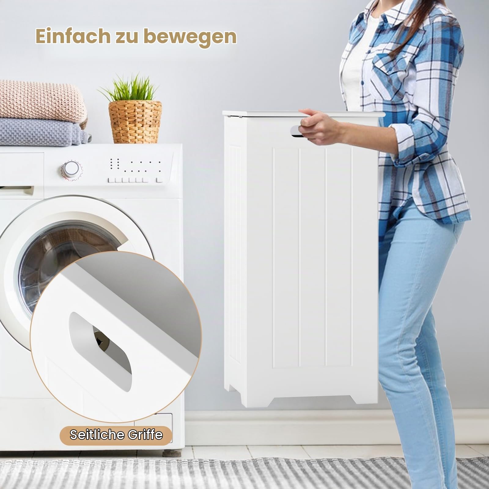 GIANETX 34 L Wäscheschrank Holz, Wäschetruhe mit Deckel & Griff, Wäschesammler mit Oberseite zur Aufbewahrung, Wäschesortierer für Badezimmer Wäscheraum Wohnzimmer Schlafzimmer (mit Wäschesack)