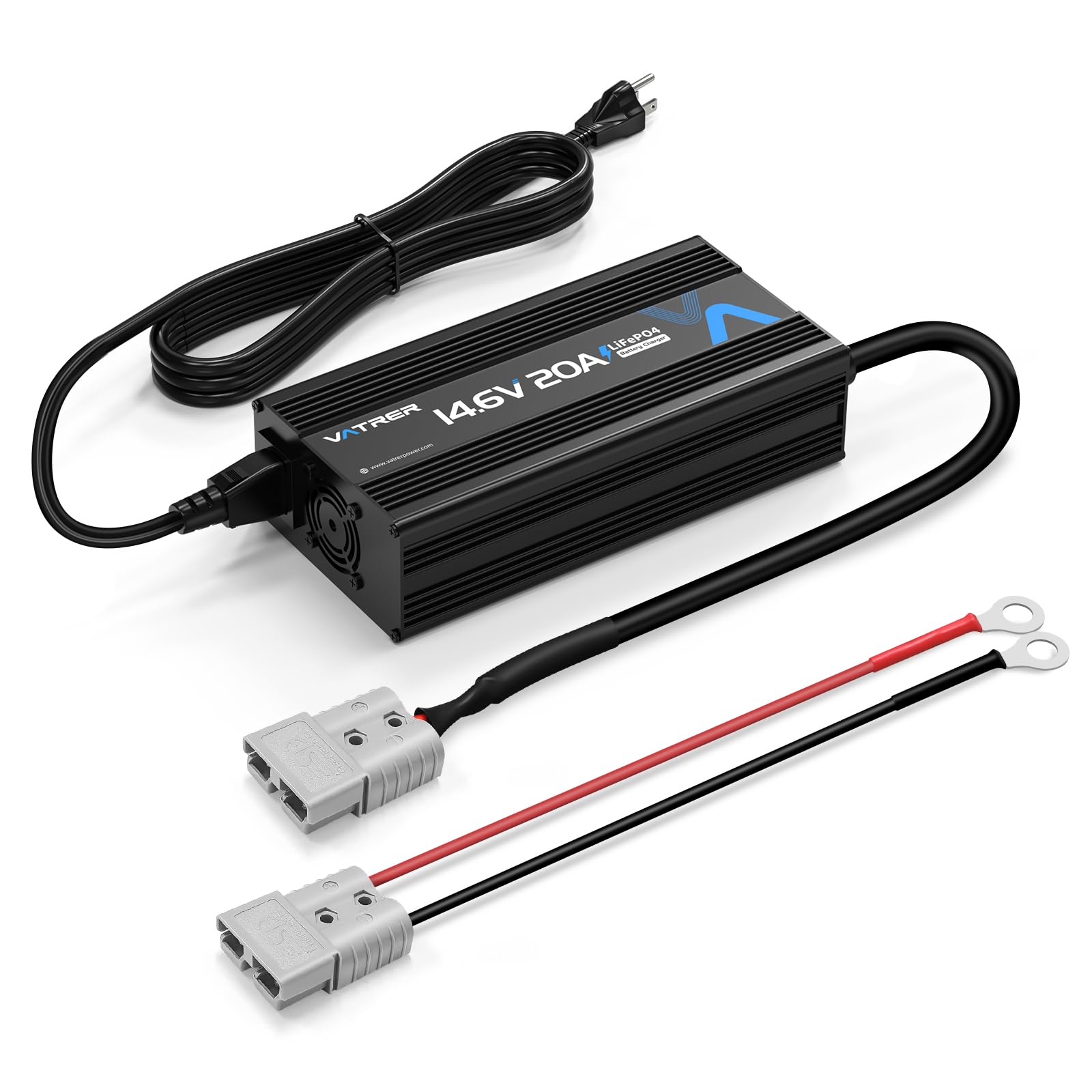 14.6V 20A Lithium Battery Charger AC-DC LiFePO4 Battery Charger for 12V Rechargeable Lithium LiFePO4 Battery with Multiple Protection & LED Indicator, Built-in Cooling Fan