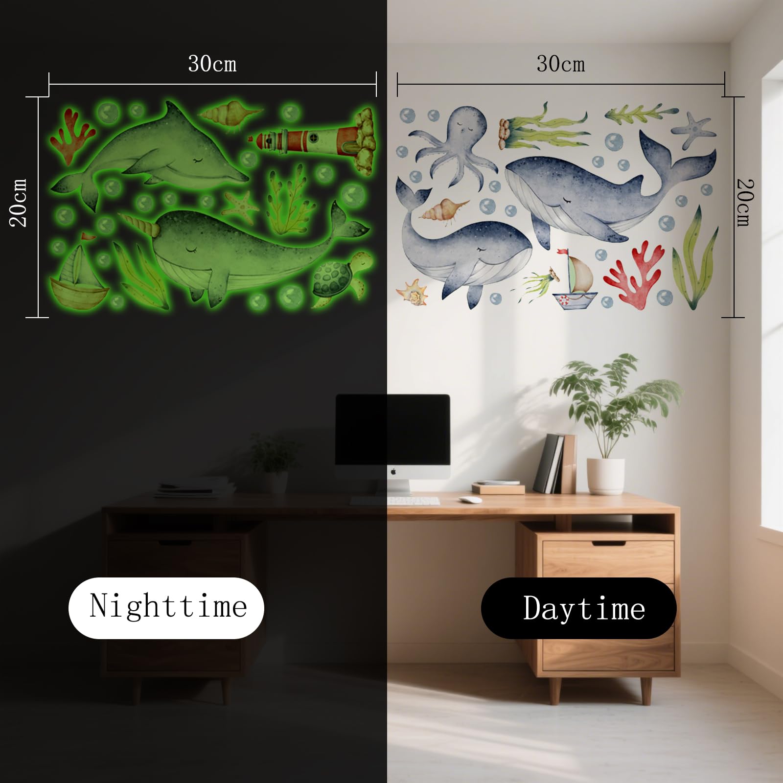 BMYUK Glow in The Dark Ocean Fish Wall Stickers Whale Seaweed Wall Stickers Kids Bedroom Living Room Bathroom Wall Decor - Image 2