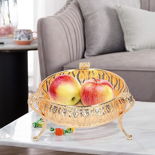 Miniatura 4 de Bandeja de frutas doradas de 6.6 x 6.6 x 4 pulgadas, material de aleación de zinc, platos redondos de almacenamiento de aperitivos, postres y
