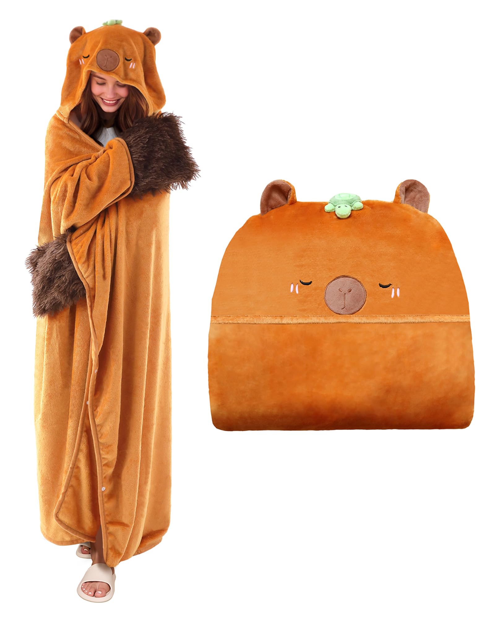 SQEQE Capybara Wearable Blanket Oversized Wearable Hooded Kawaii Blanket Hoodie Gifts for Women Girls Men Adults 50x60 Inch — image 1