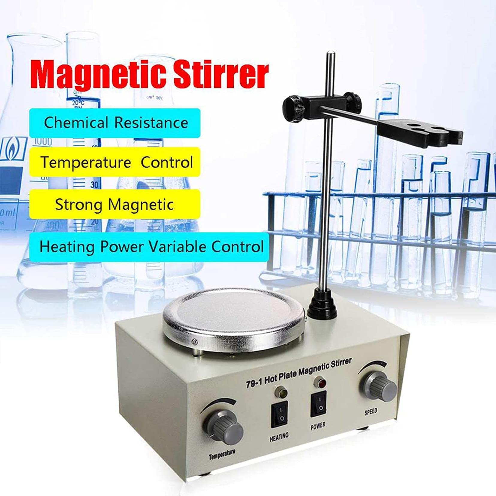 Agitador magnético de Placa calefactora para Laboratorio, 1000 ml, 0-2400 RPM, 250 W de Potencia de Calentamiento para Mezcla de líquidos, Velocidad Continua.