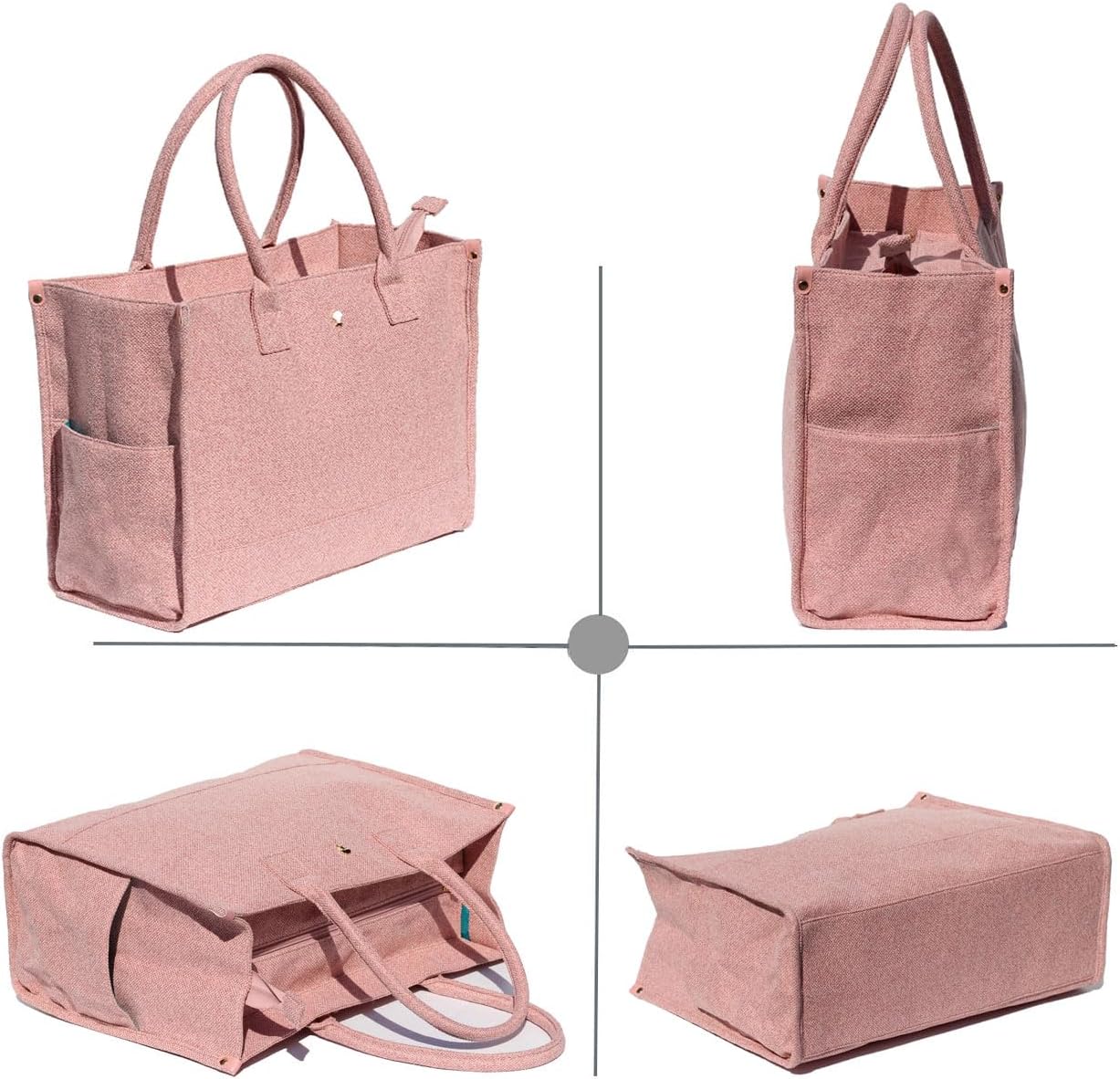 ESVAN Personalized Gifts Canvas Tote Linen Bags Handbags Top Zipper Closure Initial Retro Utility Tote