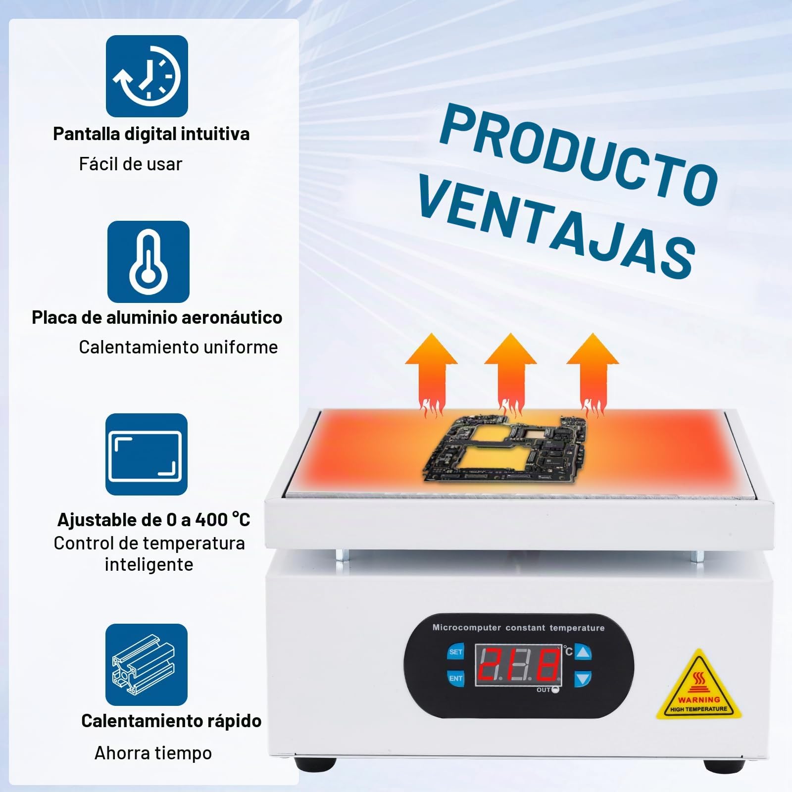YUCHENGTECH Placa Calefactora Estación de Soldadura 200x200mm Placa Calefactora Electrónica LCD Digital para el Calentamiento de Componentes de Reparación de Pantalla de Teléfono 0-400℃ Ajustable 700W