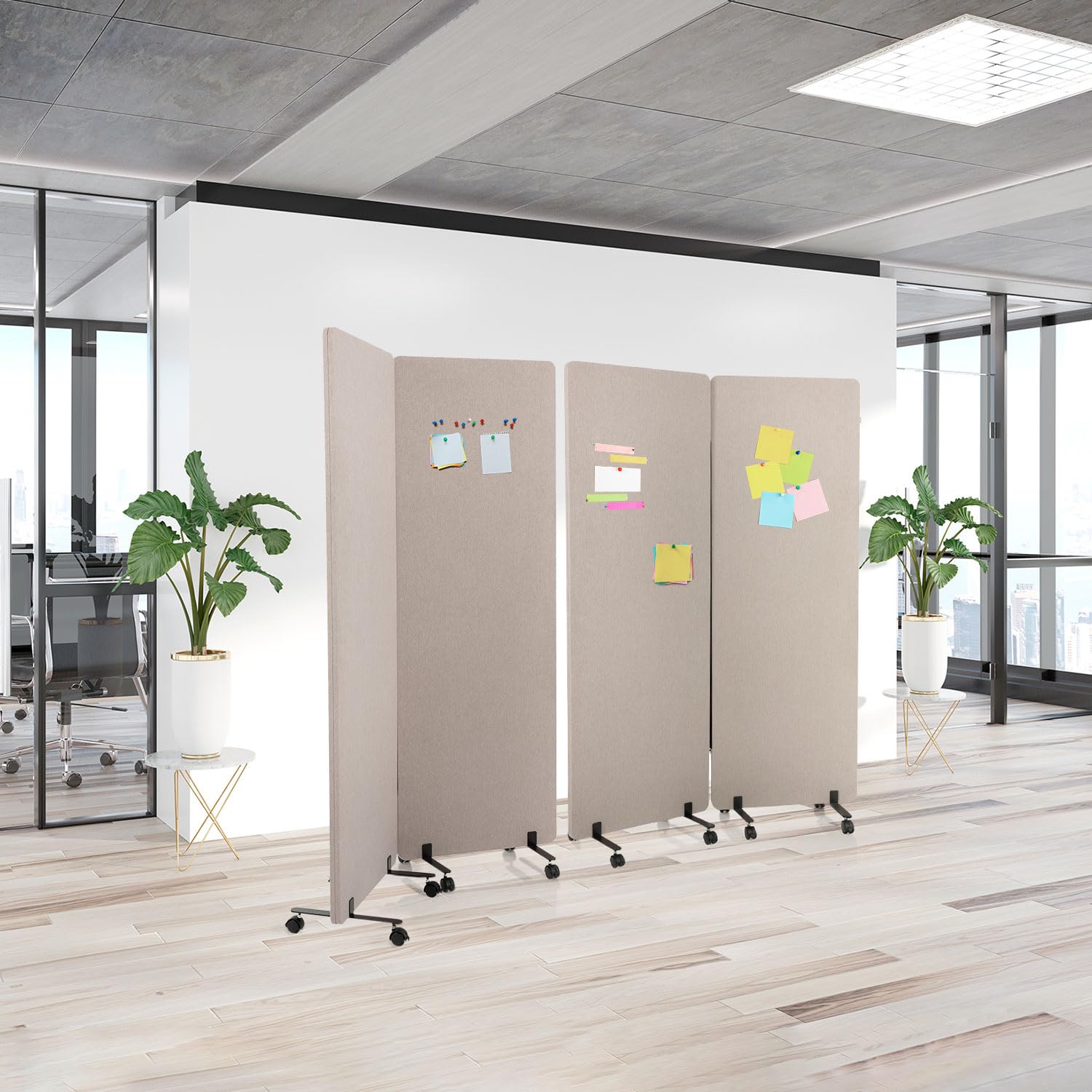 hjh OFFICE Przenośna ścianka działowa akustyczna zestaw 2 szt. 177 x 60 cm FLEXMIUT materiał taupe ścianka działowa z rolkami i ślizgaczami 891000