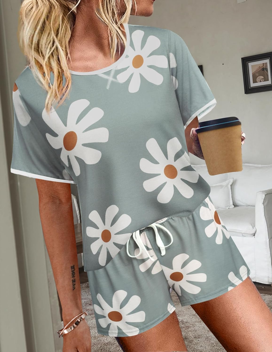 Ekouaer Women Pajama Set Casual Short Set - Image 5