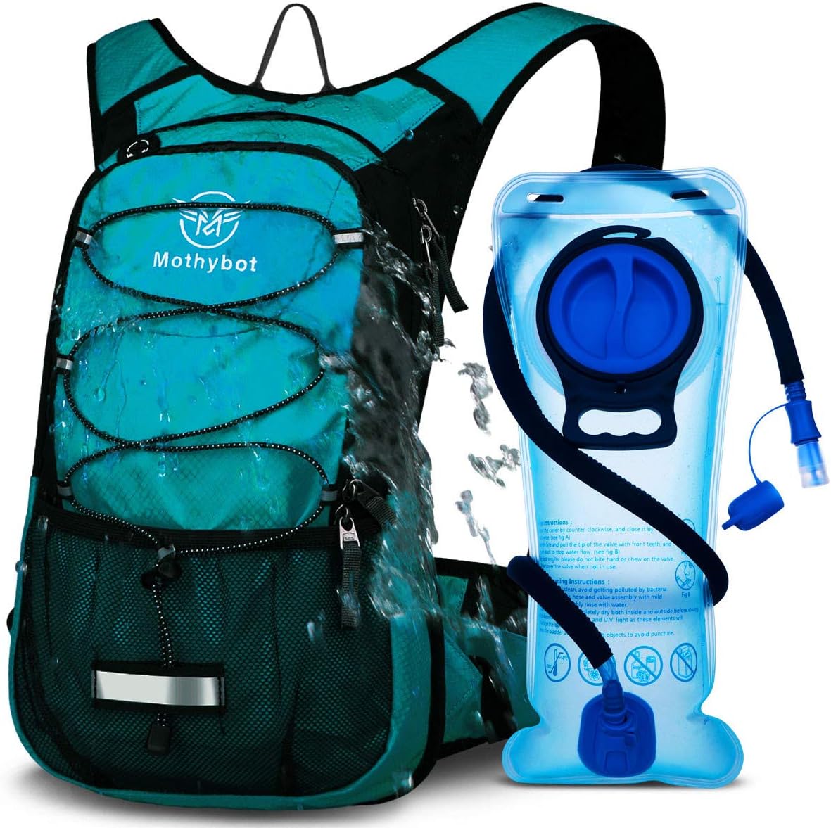 Mothybot Hydration Pack, Insulated Hydration Backpack with 2L BPA Free Water Bladder and Storage, Hiking Backpack for Men, Women, Kids for Running, Cycling, Camping - Keep Liquid Cool up to 5 Hours