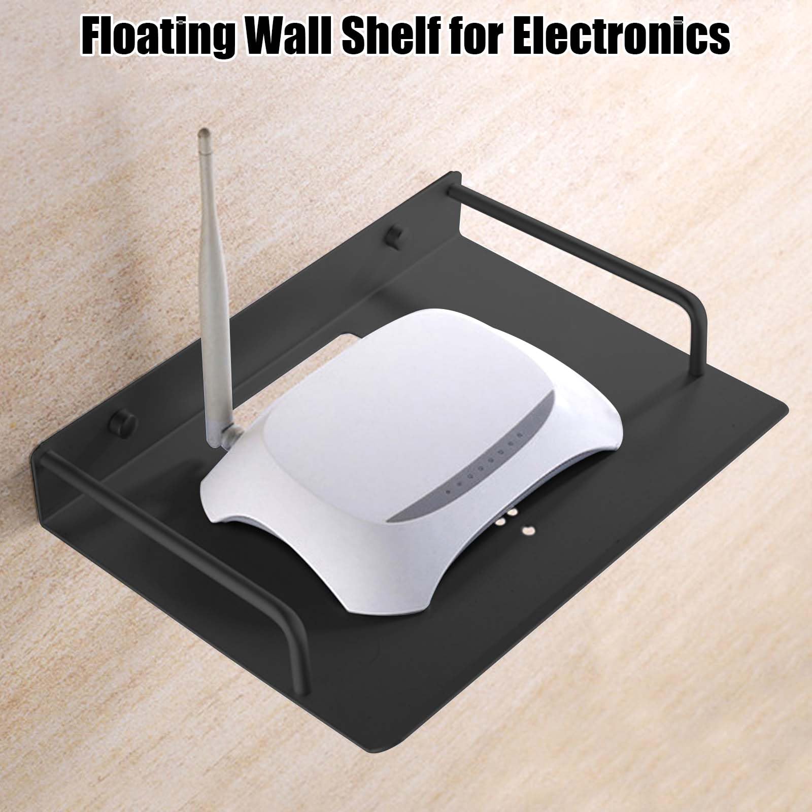 GOMETY Router Regal, Kleiner Projektor Wandregal Router Box Wand, Wandhalterung Repeater Rack, 26 x 20,5 cm Wand Montiert Regal für TV Zubehör wie Modem/DVD Player/Kabel-Boxen/Hi-Fi Receiver, Schwarz