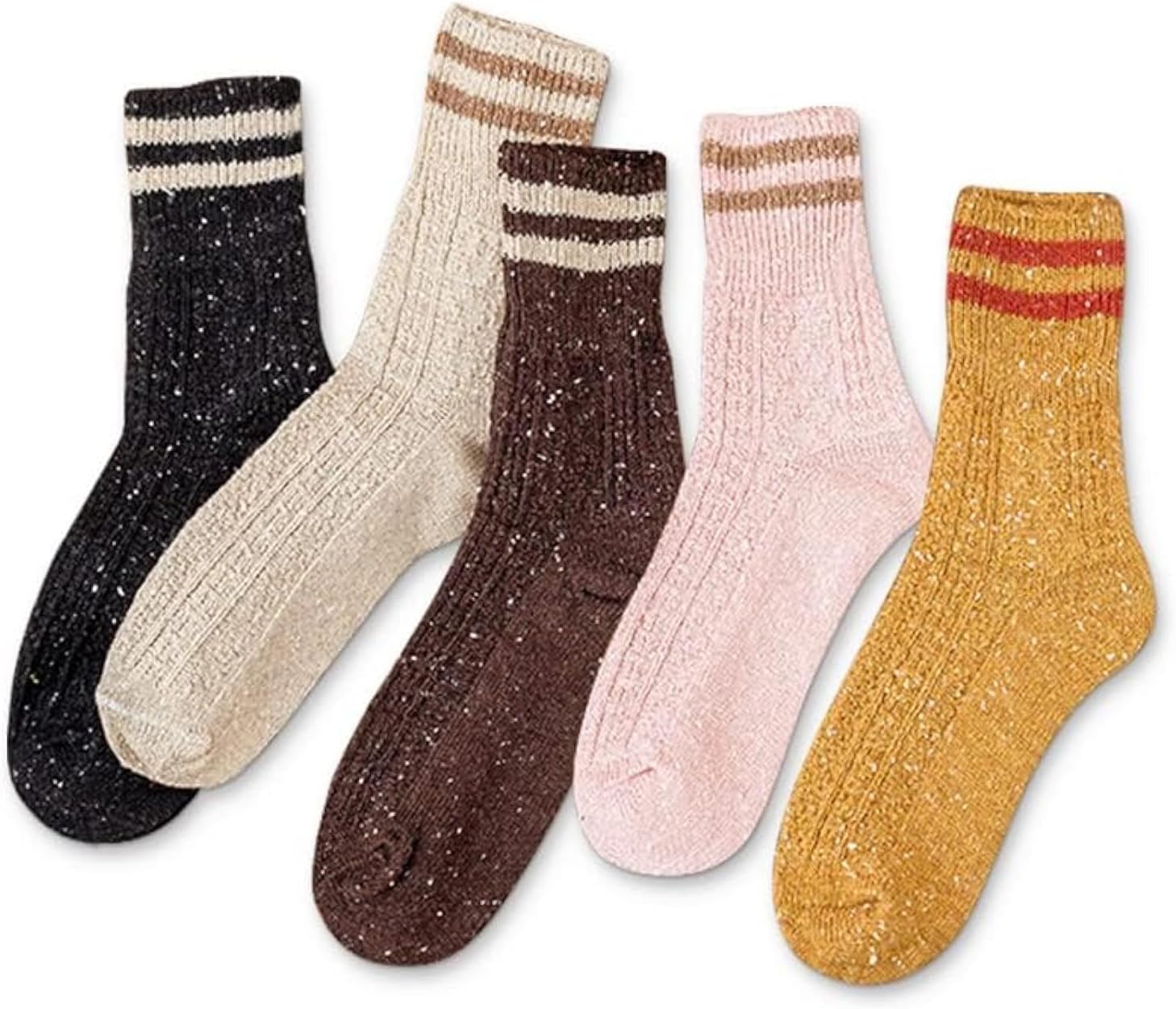 IIG 5 Pairs Women's Vintage Style Thick Wool Warm Winter Crew Socks