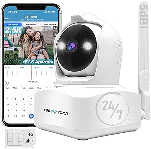 GENBOLT 3G/4G LTE Security Camera Indoor with Sim Card, 2.5K Pet Camera Baby Monitor Spotlight Surveillance IP Camera No WiFi, Cellular CCTV Cameras Human Detection, Pan Tilt Auto Tracking Color Night asin的图片