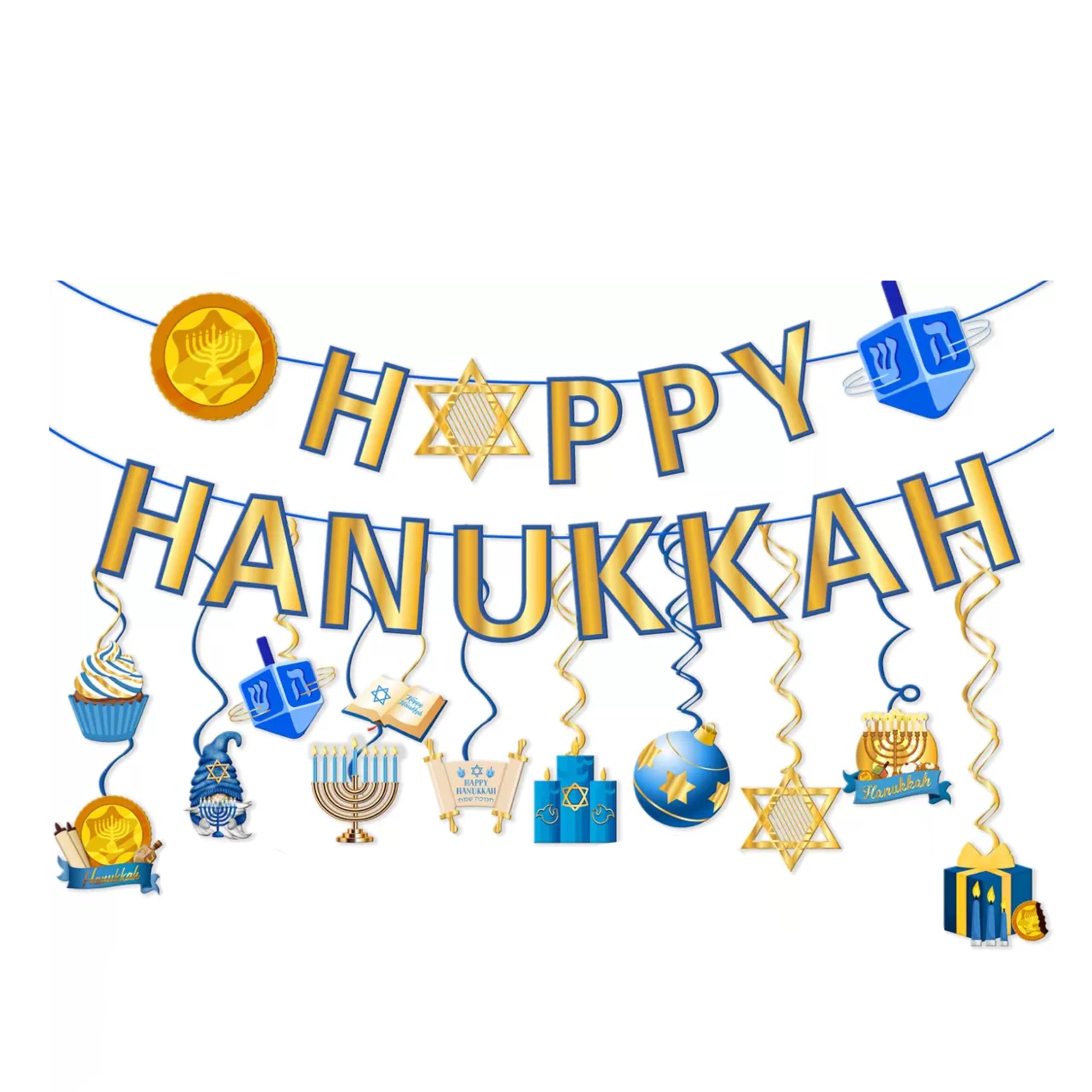 eBoutik, Happy Hanukkah Party Decoration Hanging Bunting and spirals, Chanukah Banner Decor