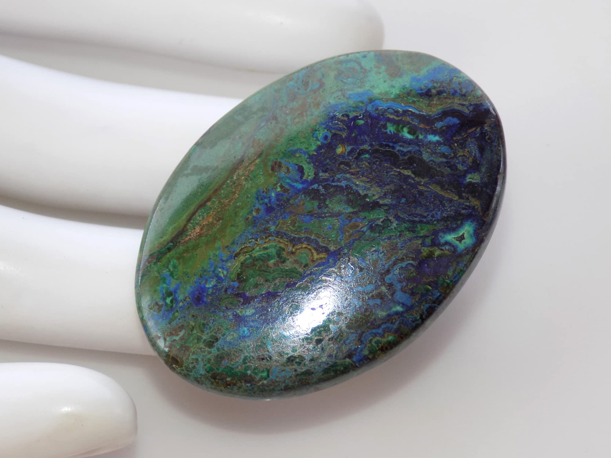 Zielony niebieski azuryt kamień szlachetny, naturalny rzadki kaboszon azurytowy, 55 karatów. owalny kształt 41 x 29 x 5 mm OCN-591, 41x29x5mm, kamień szlachetny, azurit