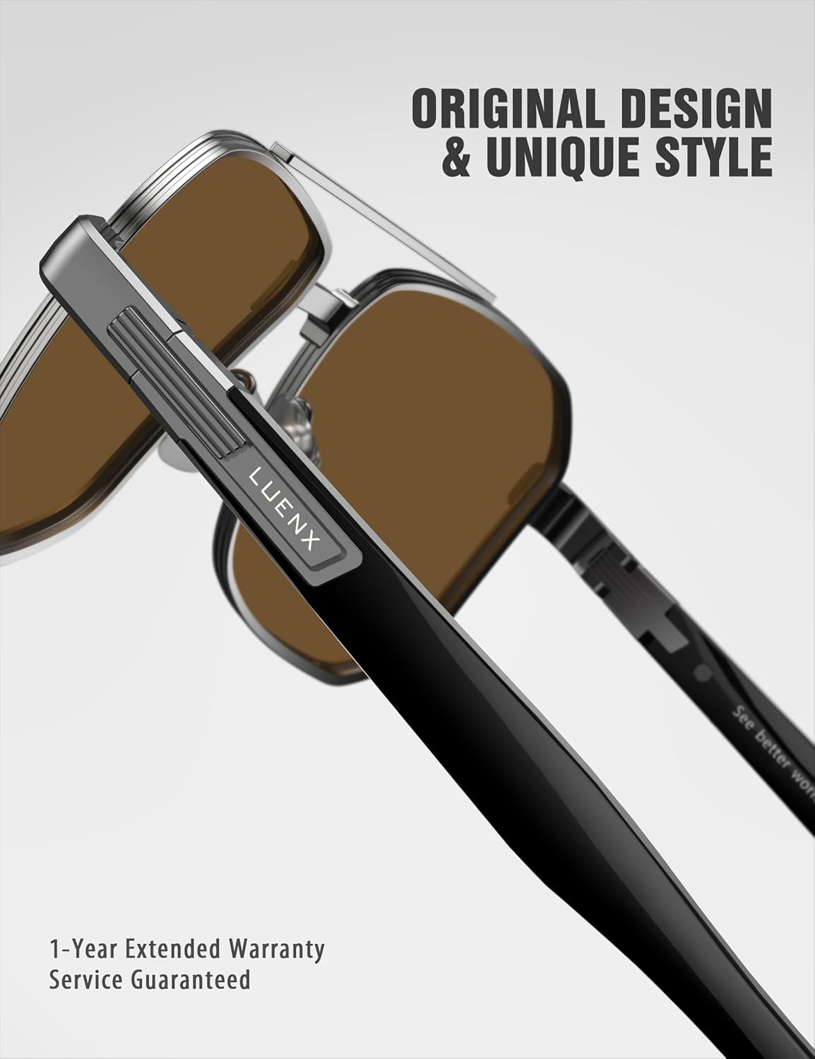 LUENX Men's Aviator Sunglasses Polarized Square Polygon Retro Shades UV 400 Protection - Image 5