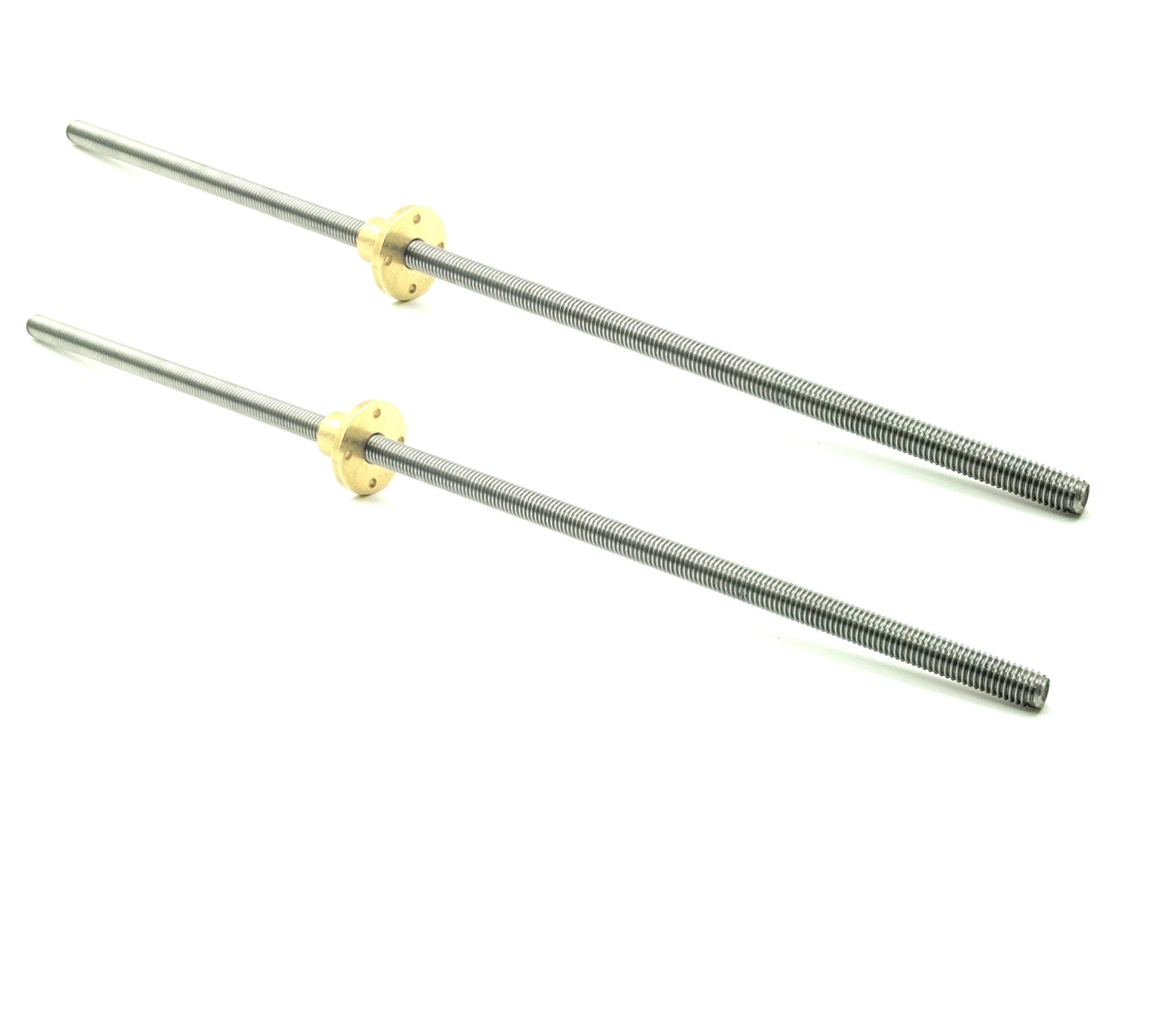 INVENTO 2Pcs 1000mm (1 mtr) SS304 Threaded Rod M12 12mm OD + M12 nut 1.75mm Pitch 12mm T Nut Brass round Flange Single Nut for 3D Printer CNC Robotics