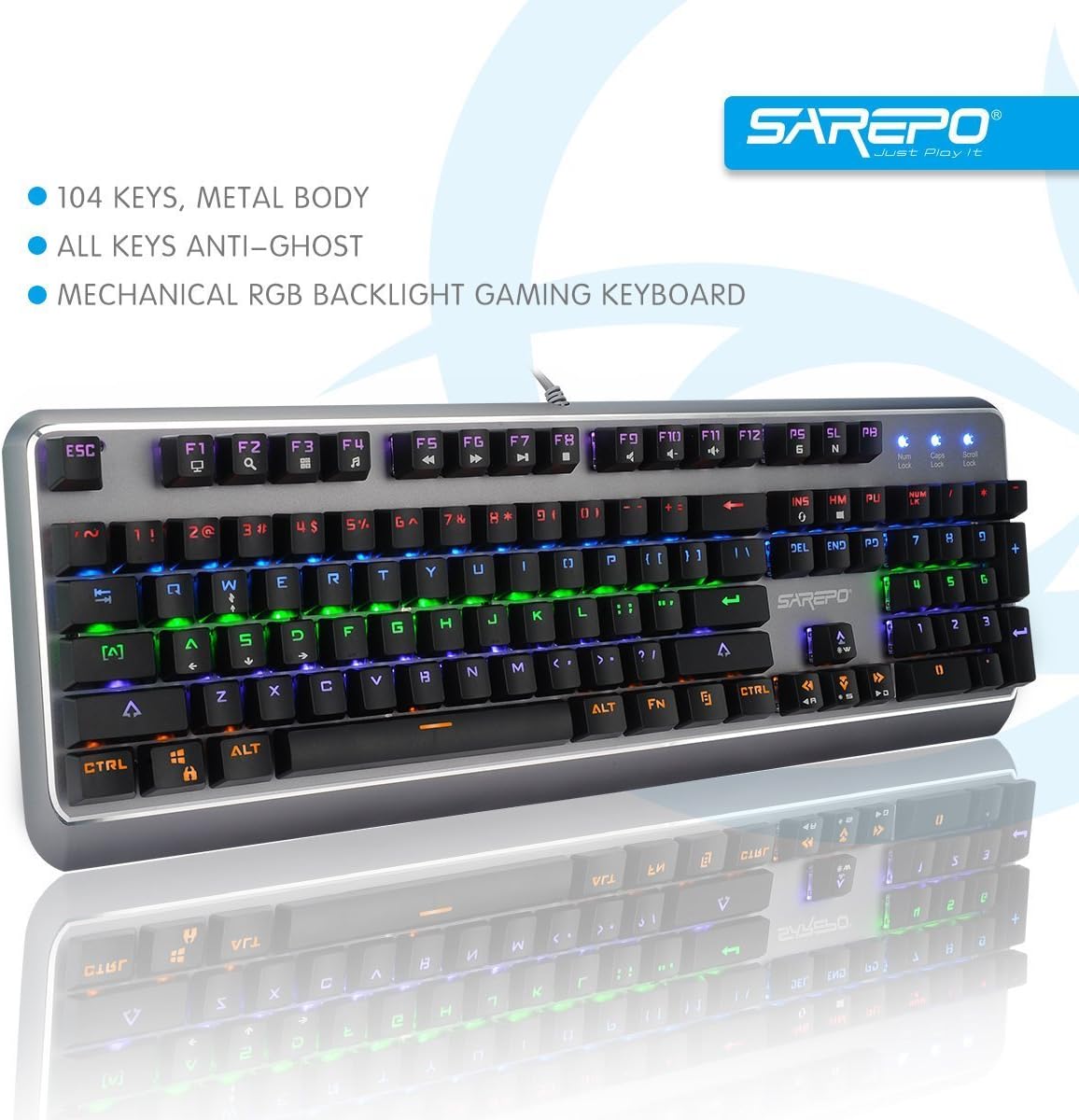 Mechanical Gaming Keyboard – Mechanist Blue Switch 9 Modes Multicolor Led Backlight Gaming Keyboard Metal Body with 8 Extra Silent Black Switches for Pro Gamers