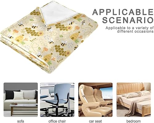 Miniatura 4 de KLL Sweet Honey Pattern Cute Bees Happy Flannel Fleece Blanket 60"x90" Microfiber Spring Blanket for Camping, Living Room, Living Room, Fall Cozy
