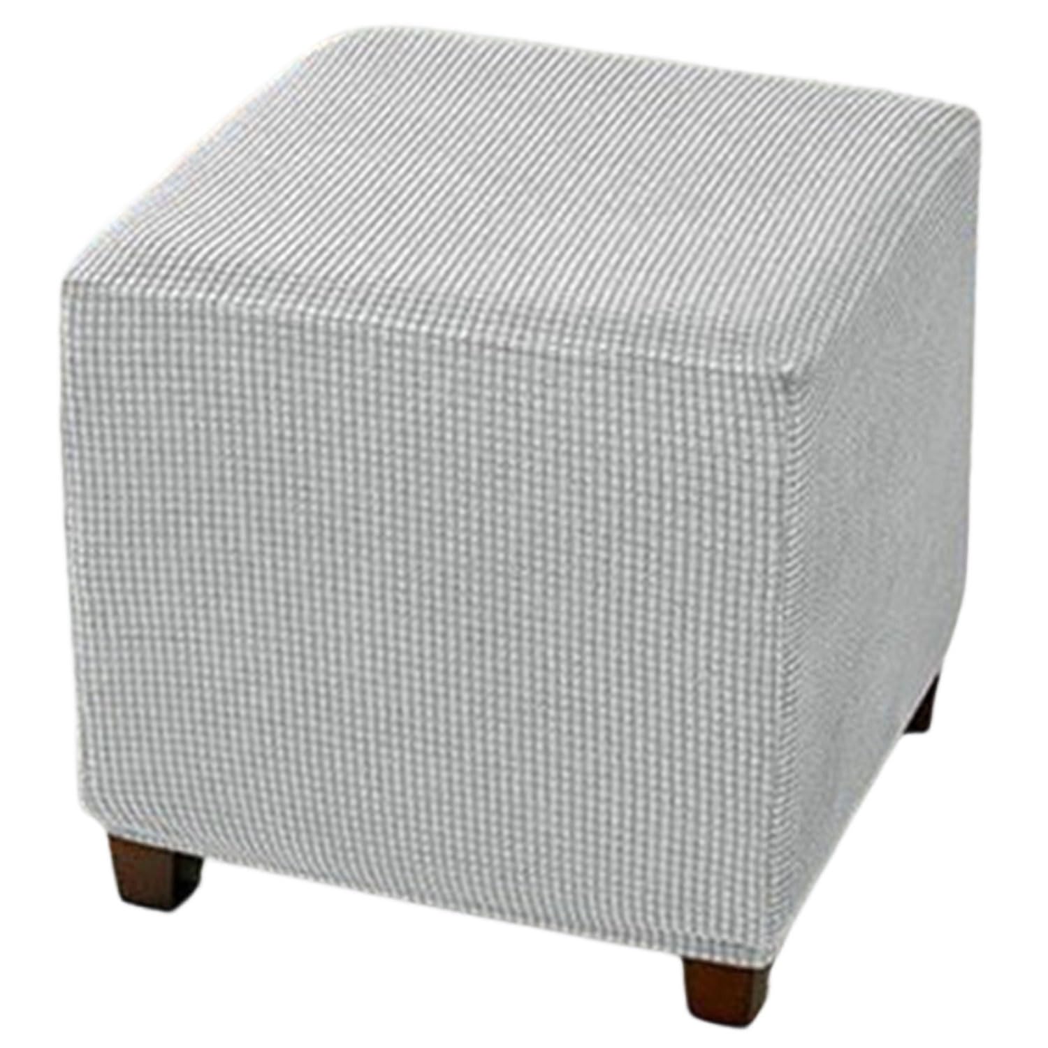 uyeoco Ottoman Slipcover Cover, 30x30/35x35/40x40/45x45 cm Square Footstool Protector Covers Stool Ottoman Covers Stretch with Elastic Bottom,Machine Washable(Light Grey,50x50 cm)