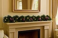 Vista 5 de Lighted Christmas Foliage Garland with LED Lights and Remote Control Dimmer, Timer