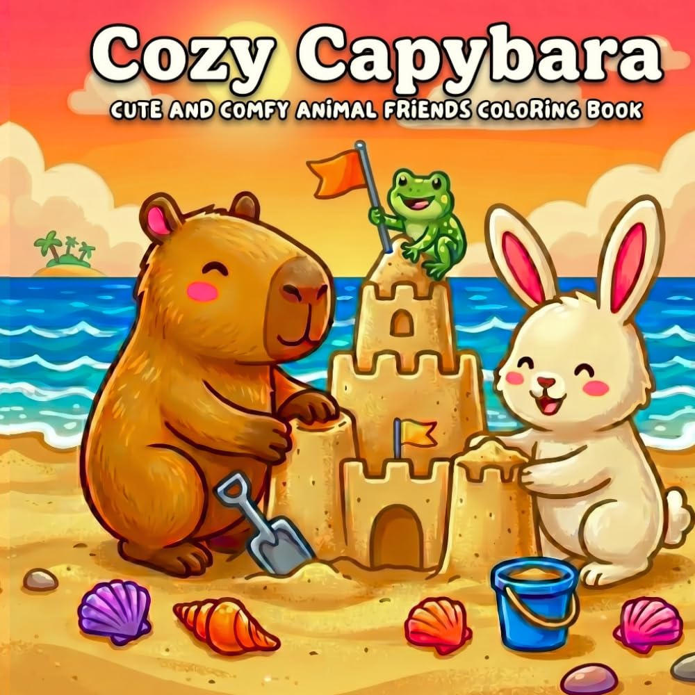 Cozy Capybara: Cute and Comfy Animal Friends Coloring Book for Kids and Adults – Relaxing and Stress Relief