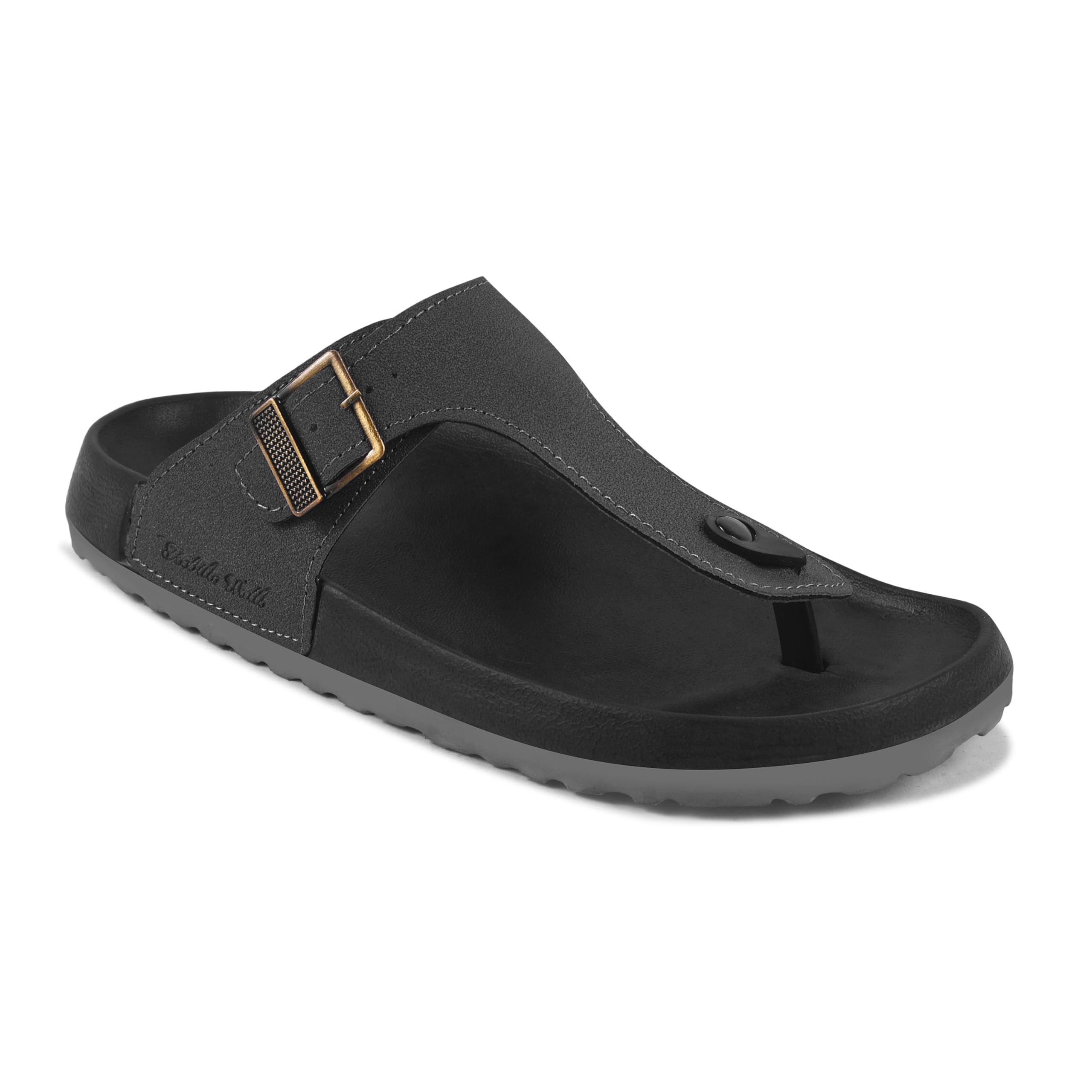 shoelamb Oxtrid Men’s Matte Grey Toe-Ring Sandals – Stylish Buckled Thong Slides for Men-picture-15