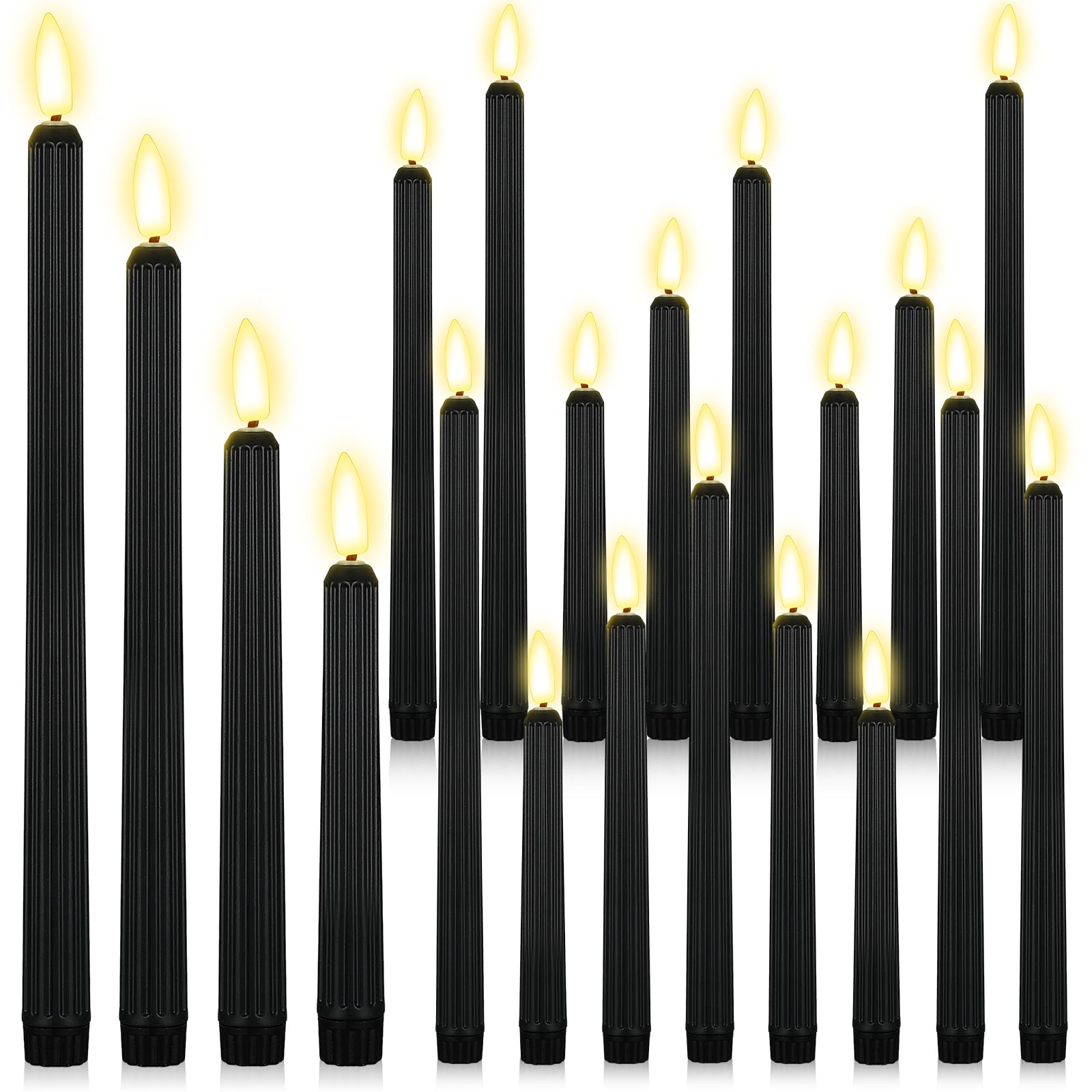 Rossesay 24 Pcs Flameless LED Taper Candles Battery Operated Candle 8.5", 9.65", 10.8", 12.8" Flameless Candlesticks Flickering for Christmas Church Wedding Indoor Decoration(Roman Column, Black)