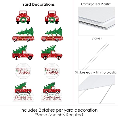 Miniatura 6 de Árbol de Navidad con texto en inglés "Merry Little Christmas", decoración para césped, camión rojo al aire libre y coche, decoración para patio de