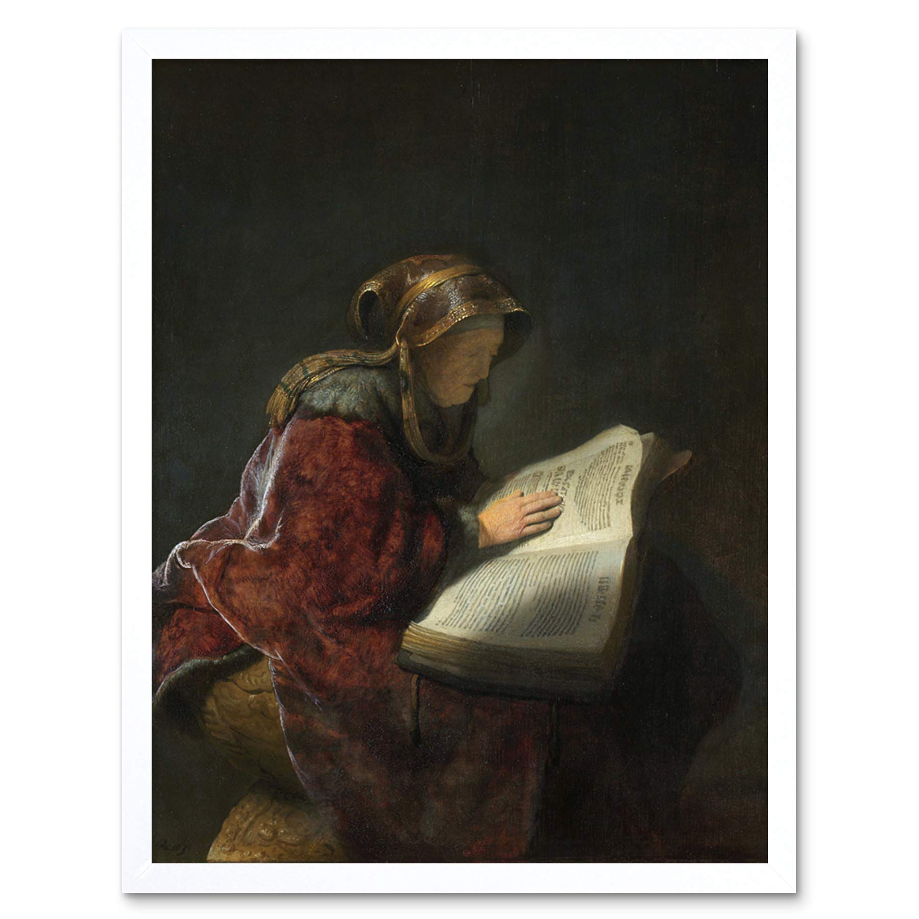 Artery8 Rembrandt Old Woman Reading Prophetess Anna Painting Art Print Framed Poster Wall Decor 12x16 inch