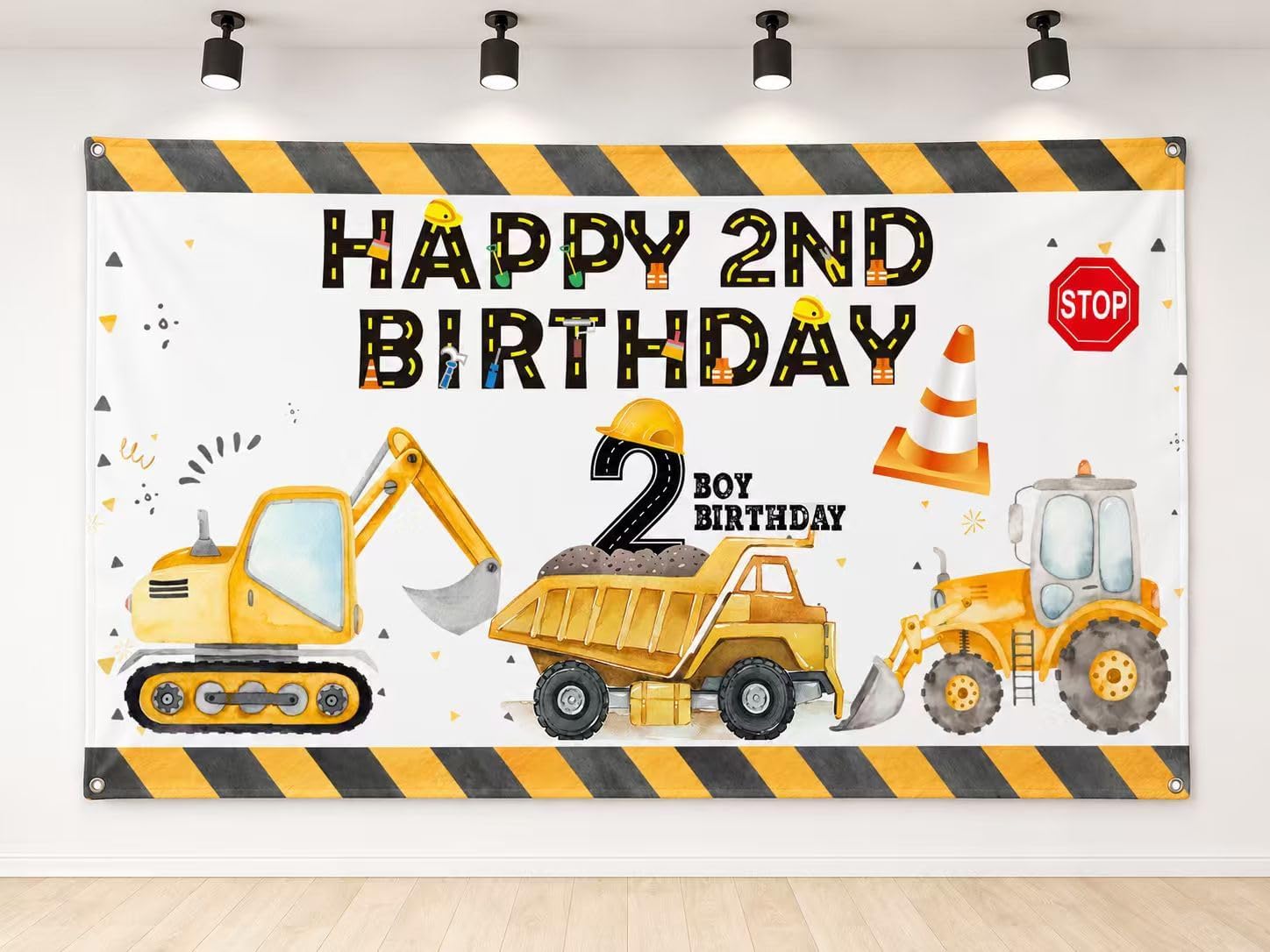 Construction 2nd Birthday Party Supplies for Boys, 5x3 ft Construction 2nd Birthday Backdrop Banner,Excavator Dump Truck Tractor Photo Booth Wall Decor