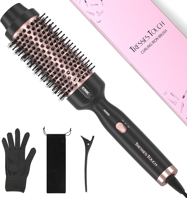 Perie Termică Rotundă Tresses Touch cu Înveliș Ceramic și Turmalină, 45 mm, Ioni Negativi, 2 Trepte de Temperatură, Voltaj Universal, Dual PTC, Încălzire în 30 secunde, Aur Roz