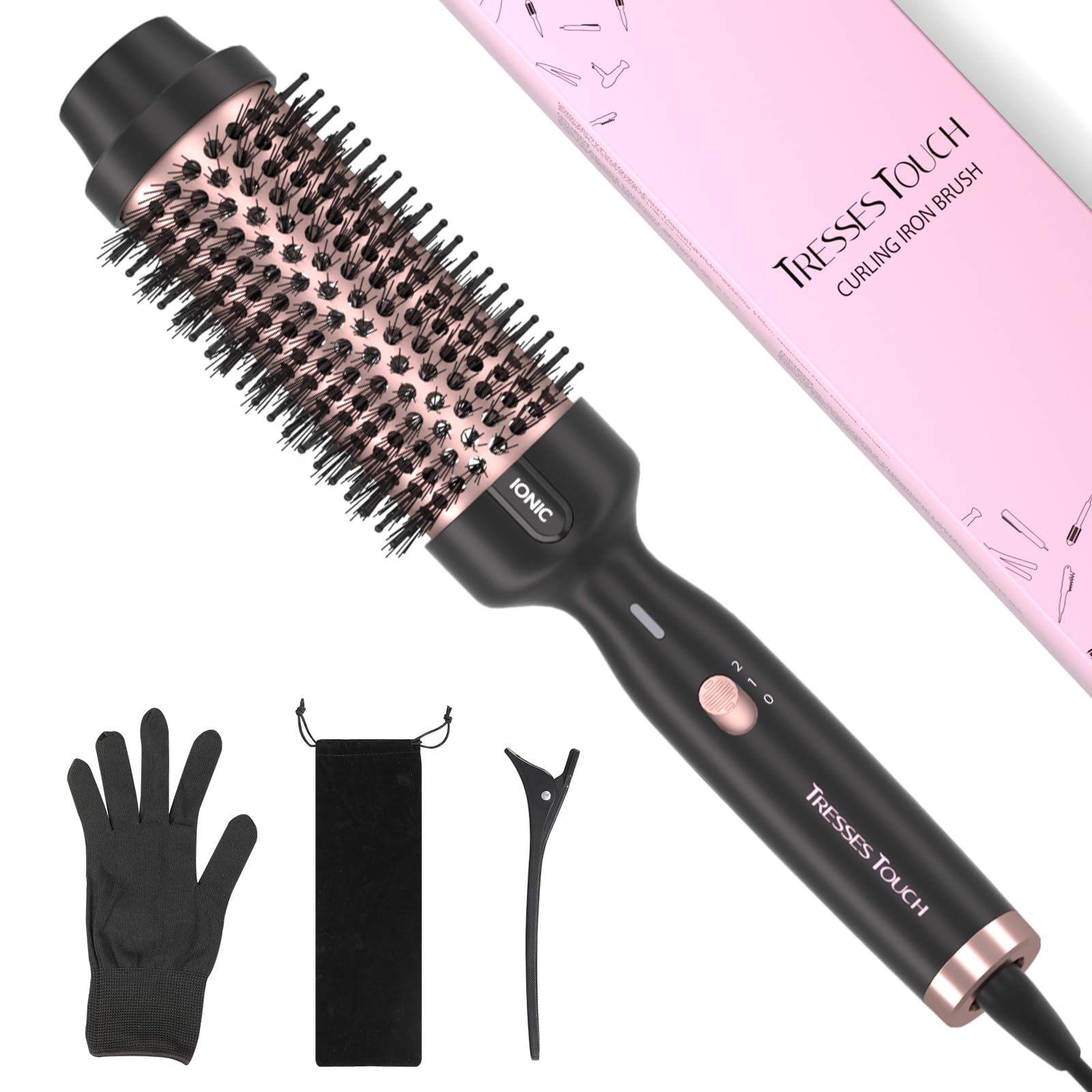 Tresses Touch Thermobürste, 1.77 Inch Stylingbürsten Negativ-Ionen, Wärmebürste Rundbürste mit 2 Temperaturstufen, Universal-Spannung, Tourmalin-Keramik, Dual-PTC 30s-Schnellwärmung, Roségold