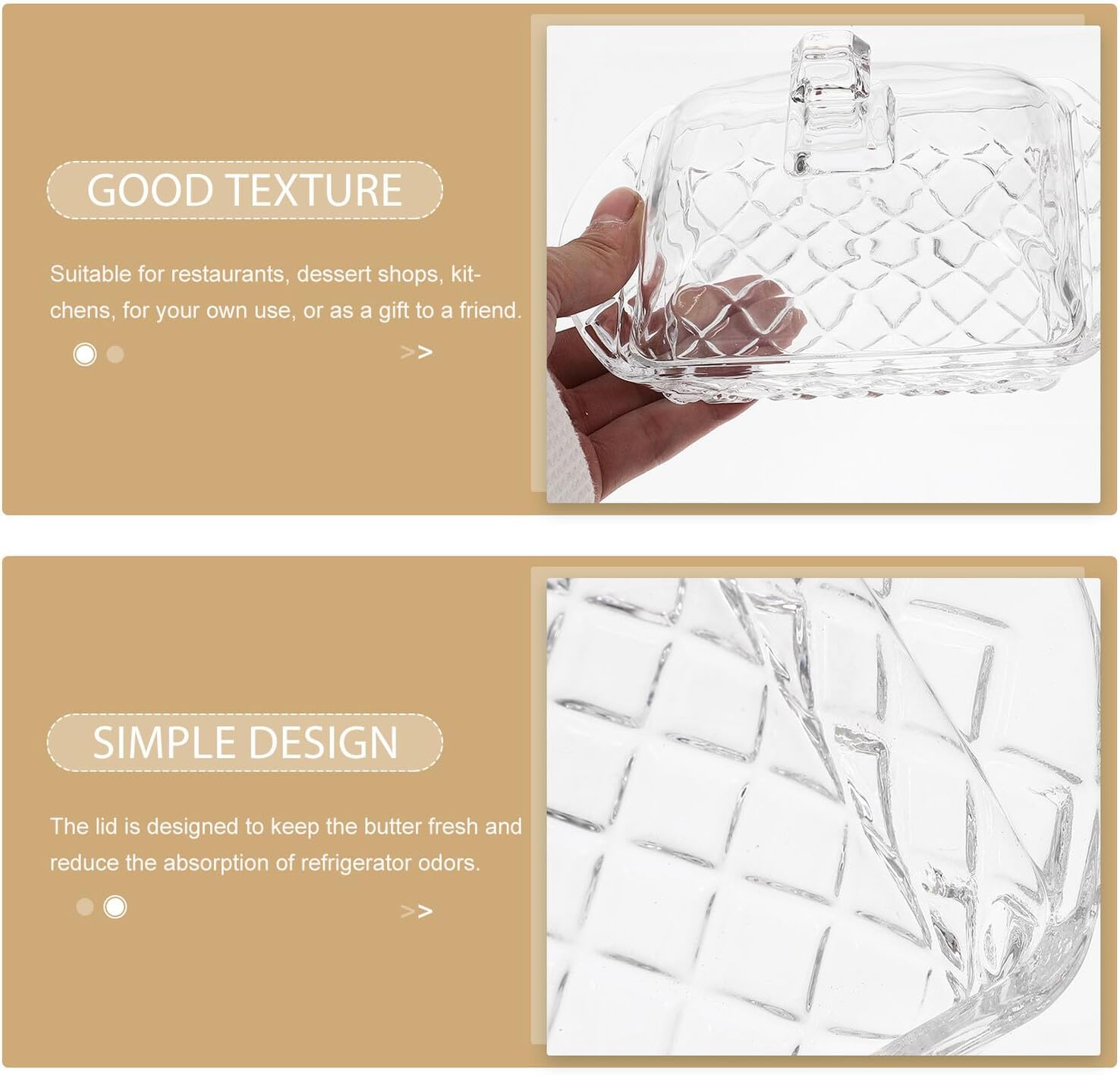 Transparent Glass Butter Dish with Lid Elegant Home Butter Container and Cheese Tray Smooth Surface Easy-clean for Refrigerator and Countertop Storage