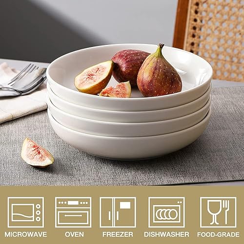 Miniatura 5 de Sweejar Tazones para pasta, platos llanos de cerámica, cuencos de ensalada de 25 onzas para servir, sopa, postre, pizza, fruta, filete, microondas y