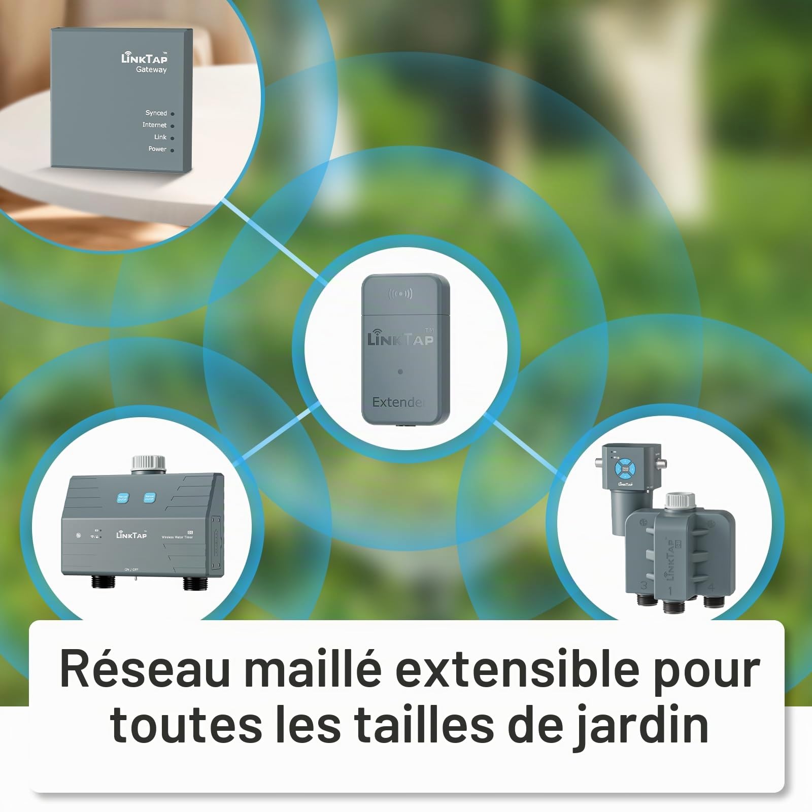 LinkTap Q1 Programmateur d'arrosage Intelligent et Gateway, 4 Zones distinctes, 4 débitmètres intégrés, équivaut à 4 G2S, Adaptation météo, IP66, Installation et Utilisation faciles