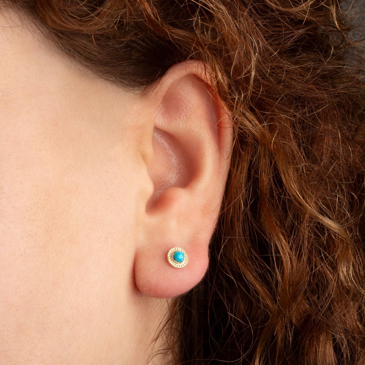 Gold Turquoise Gemstone Milgrain Stud Earrings for Women | 10K or 14K Yellow Gold