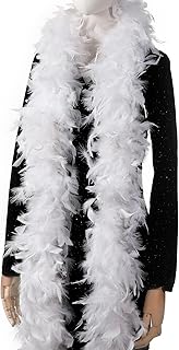 Boa de plumas blancas, 200 cm de largo, color blanco, plumas blancas, guirnalda de Navidad de los años 20, accesorio para disfraz de carnaval (blanco)