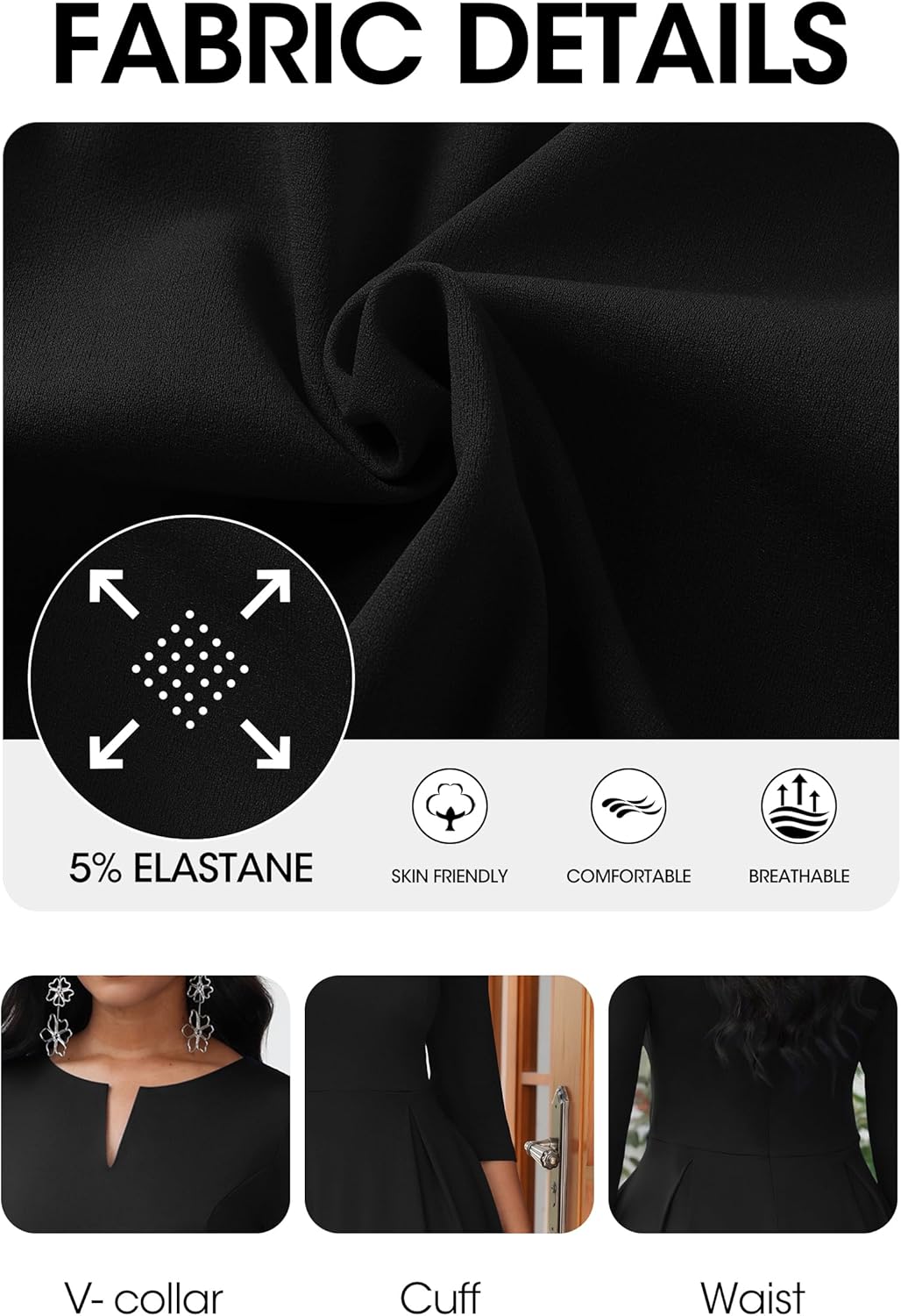 Nmoder Midi Dresses for Women - Semi Formal Fit and Flare 3/4 Sleeve V Neck A-Line Cocktail Church Work Dress with Pockets - Image 6