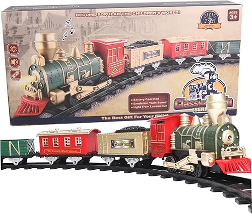 Juego de tren eléctrico de Navidad, tren a pilas con luz musical, juego para niños, árbol de Navidad fácil de instalar, cumpleaños para niños