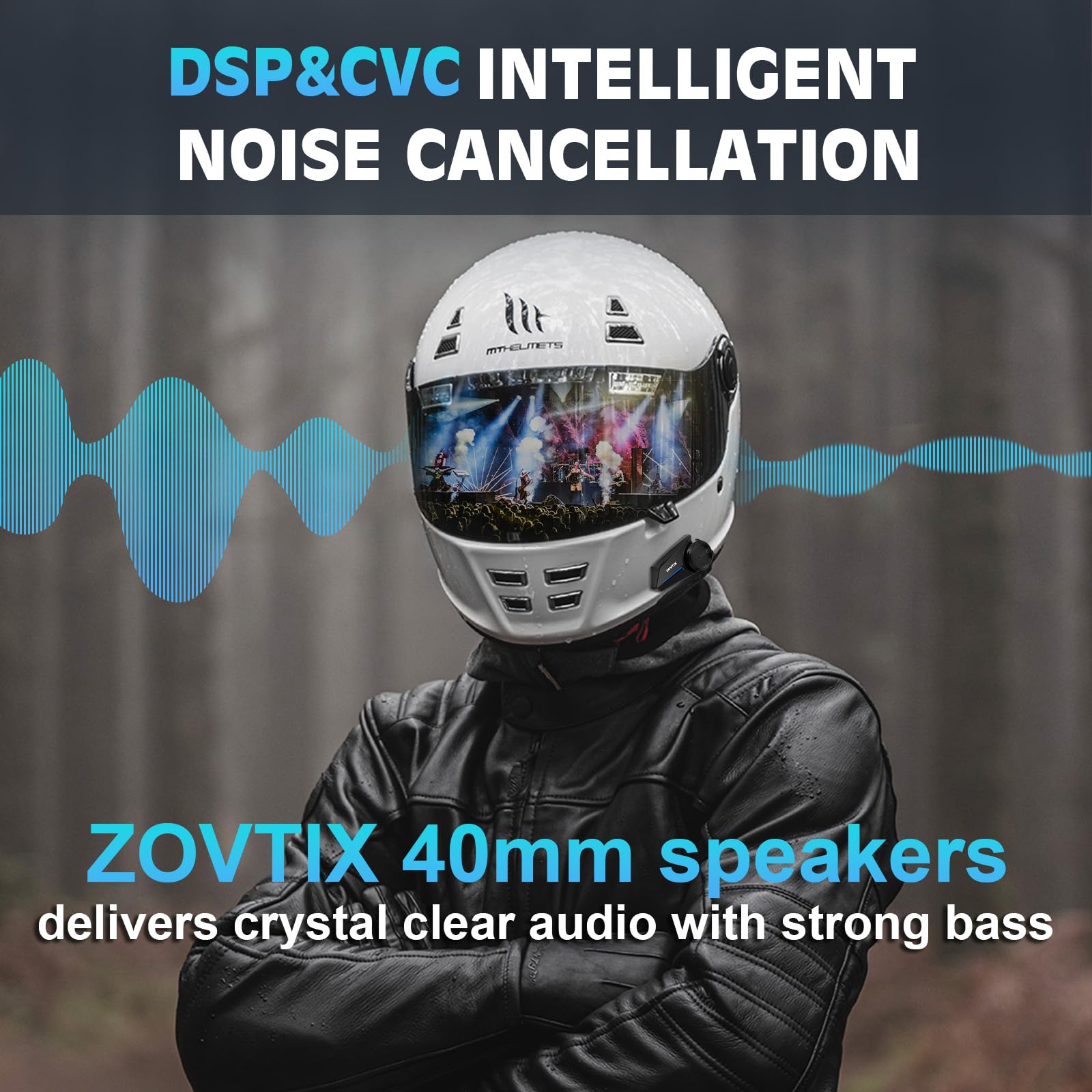 Motorcycle Helmet Headset 3 Riders Communication System S2 Intercom with Music Sharing/HiFi Sound/3 EQ Music Modes/DSP&CVC Noise Cancellation/IP67/FM Radio - S2-Black 2 Pack — view 5