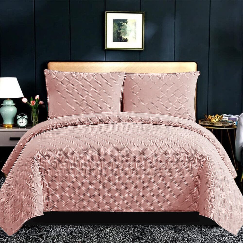 Stylish Home London Inspiration Quilted Bedspreads Super KIng Size, Soft Microfiber Lightweight Quilted Bedspreads Coverlet All Season Bedding Set (Pink, Super King (270 x 250 cm))