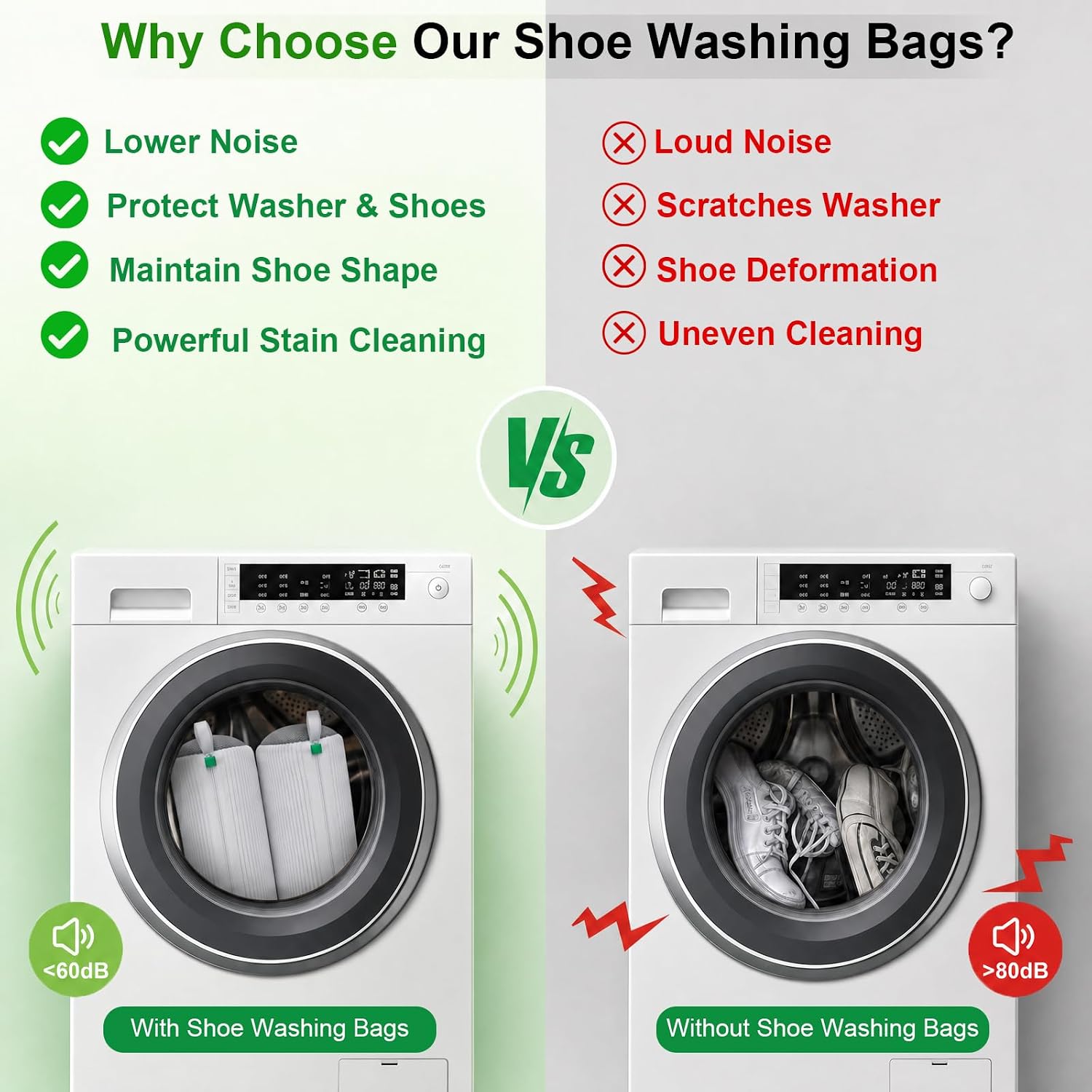 Shoe Washing Machine Bag Laundry Shoe Bag for Washer and Dryer Reusable 2pc Shoe Cleaning Bags for Sneakers 360° Deep Cleaning Machine for All Shoes Types Tennis With Self-locking Zipper