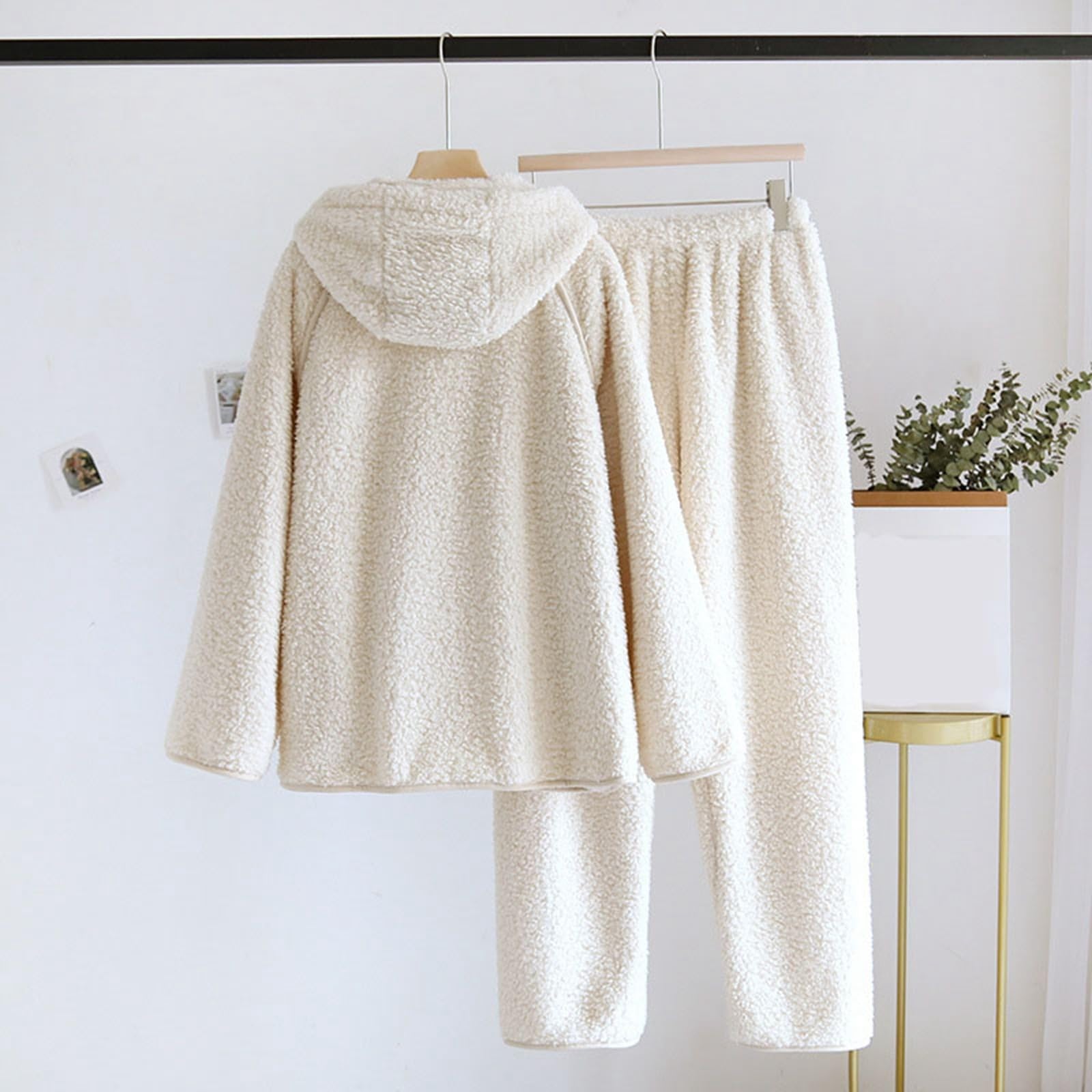 Pijama para mujer, otoño e invierno, juego de pijama de felpa de dos piezas de manga larga gruesa de franela y pantalones de 2 piezas cálido traje de casa de forro polar ropa de salón térmica