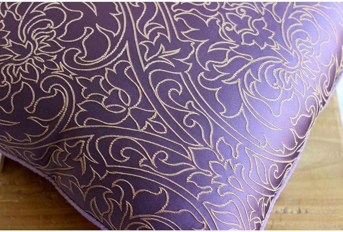 The HomeCentric Cushion Cover Sofa, Decorative Purple Pillow Covers for Couch 16x16 inch (40x40 cm) Jacquard Pillow Covers with Zipper, Damask, Contemporary Pillow Covers - Purple & Gold Damask
